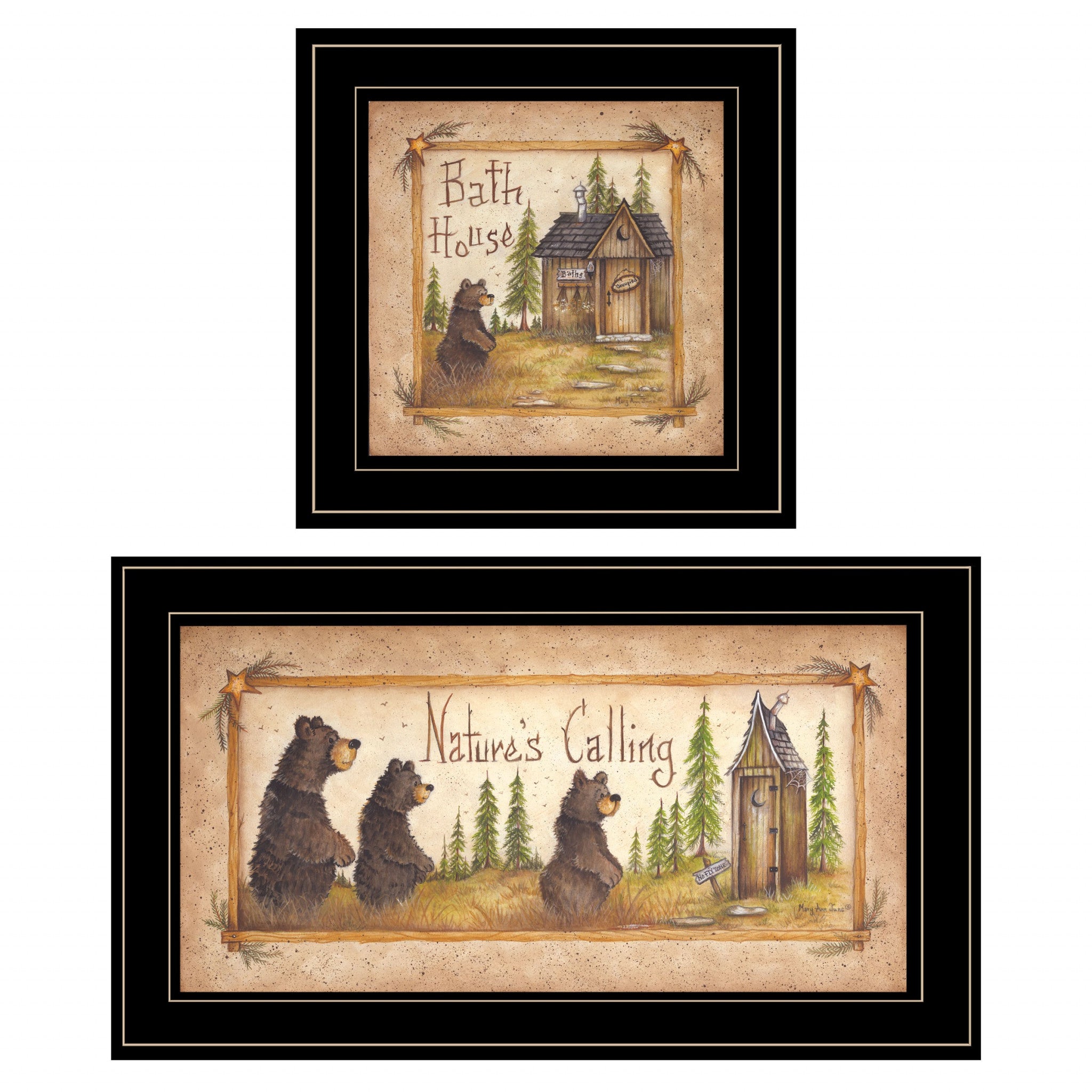 Set Of Two Natures or Bath 2 Black Framed Print Bathroom Wall Art