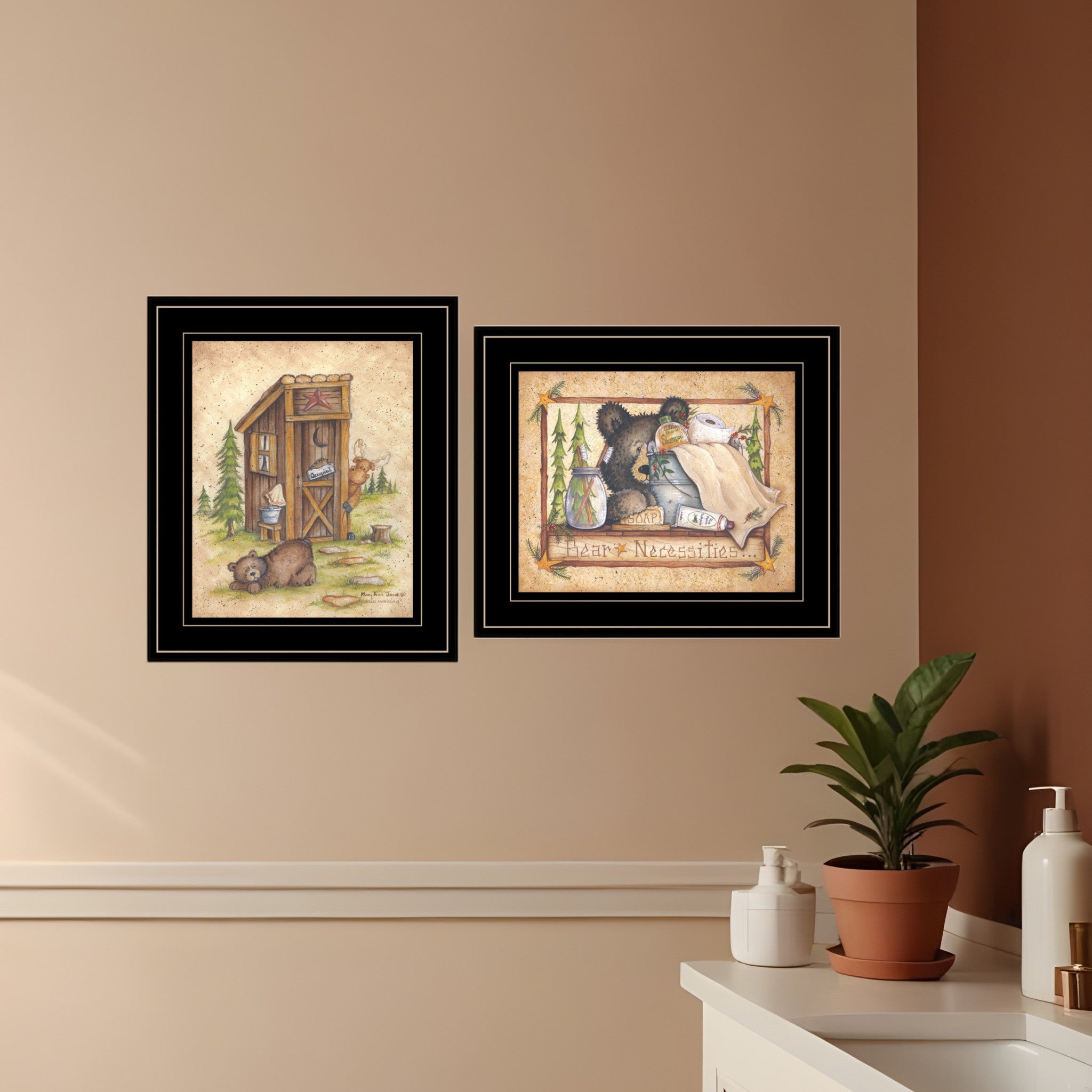 Set Of Two Bear or Still Waiting 2 Black Framed Print Wall Art