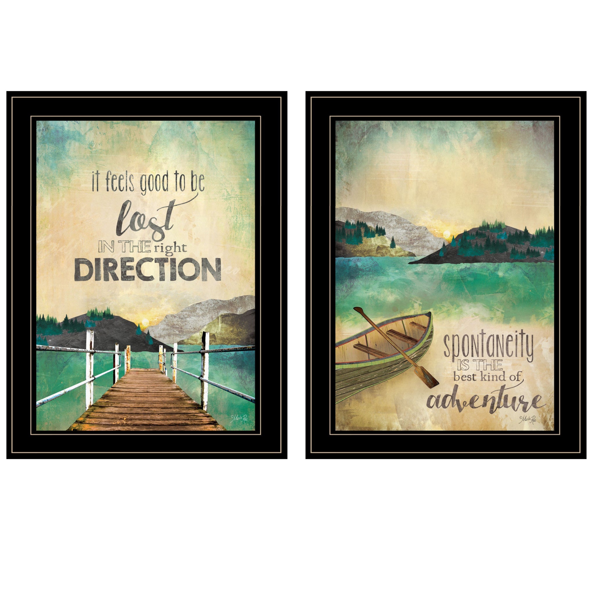 Set Of Two Right Direction or Adventure 2 Black Framed Print Wall Art