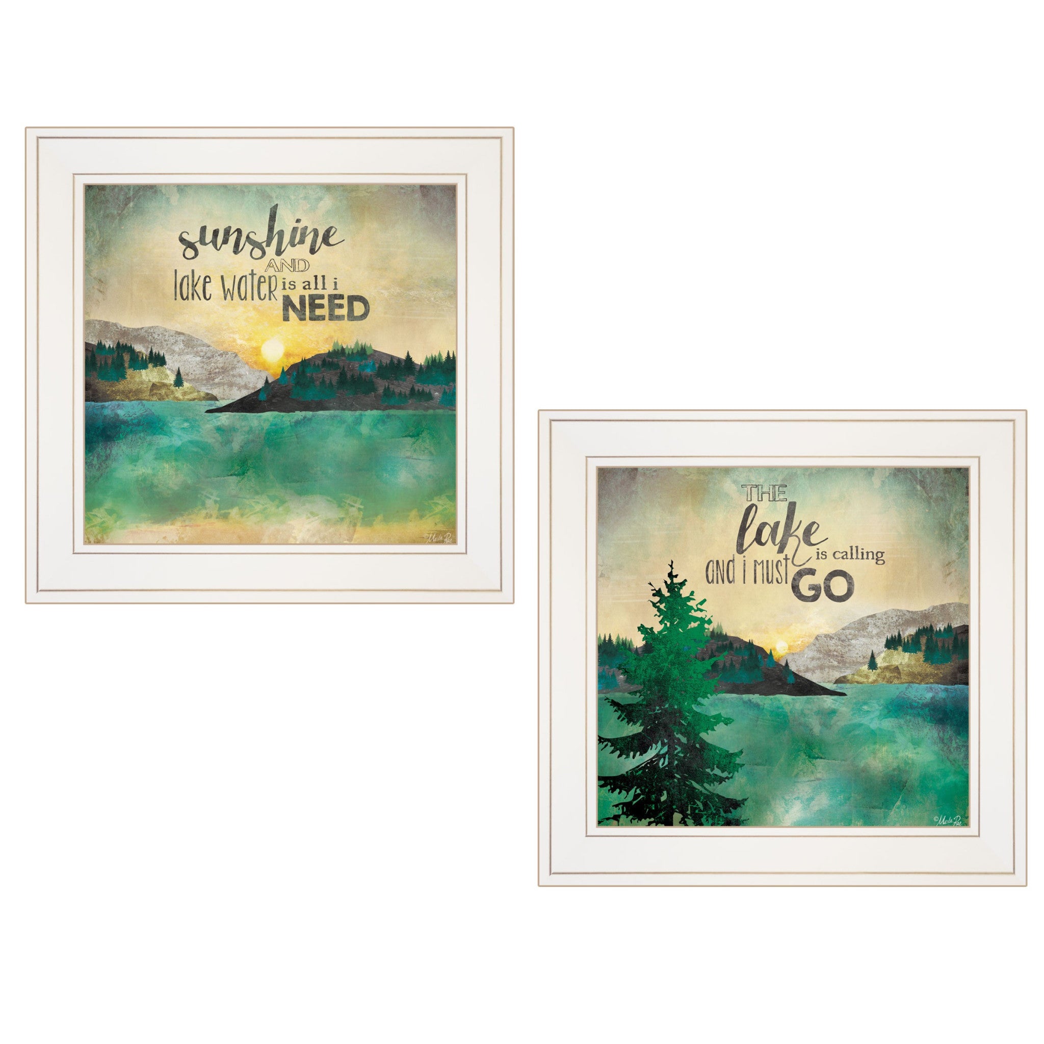 Set Of Two Lake or Sunshine 1 White Framed Print Wall Art