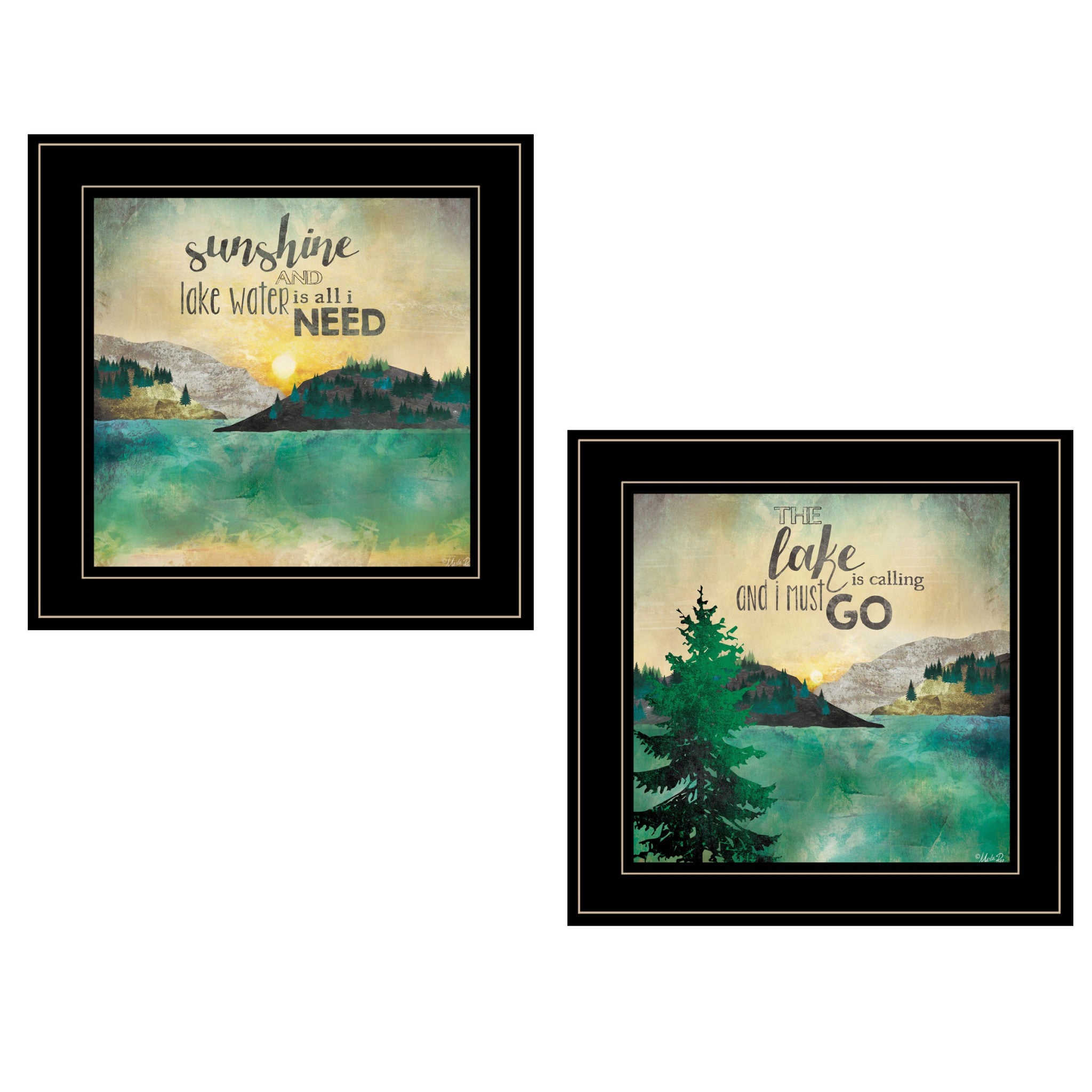 Set Of Two Lake or Sunshine 2 Black Framed Print Wall Art