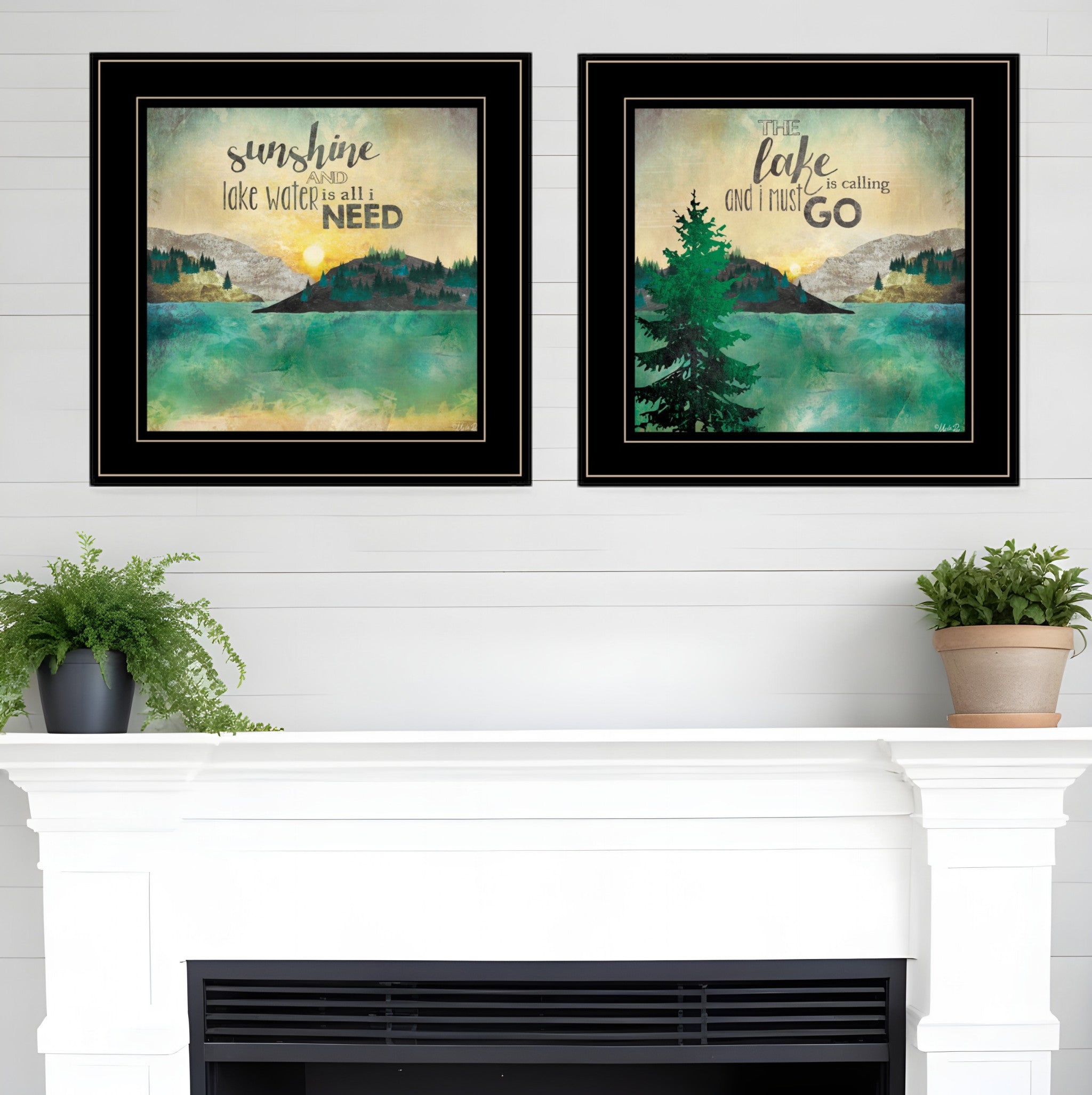 Set Of Two Lake or Sunshine 2 Black Framed Print Wall Art