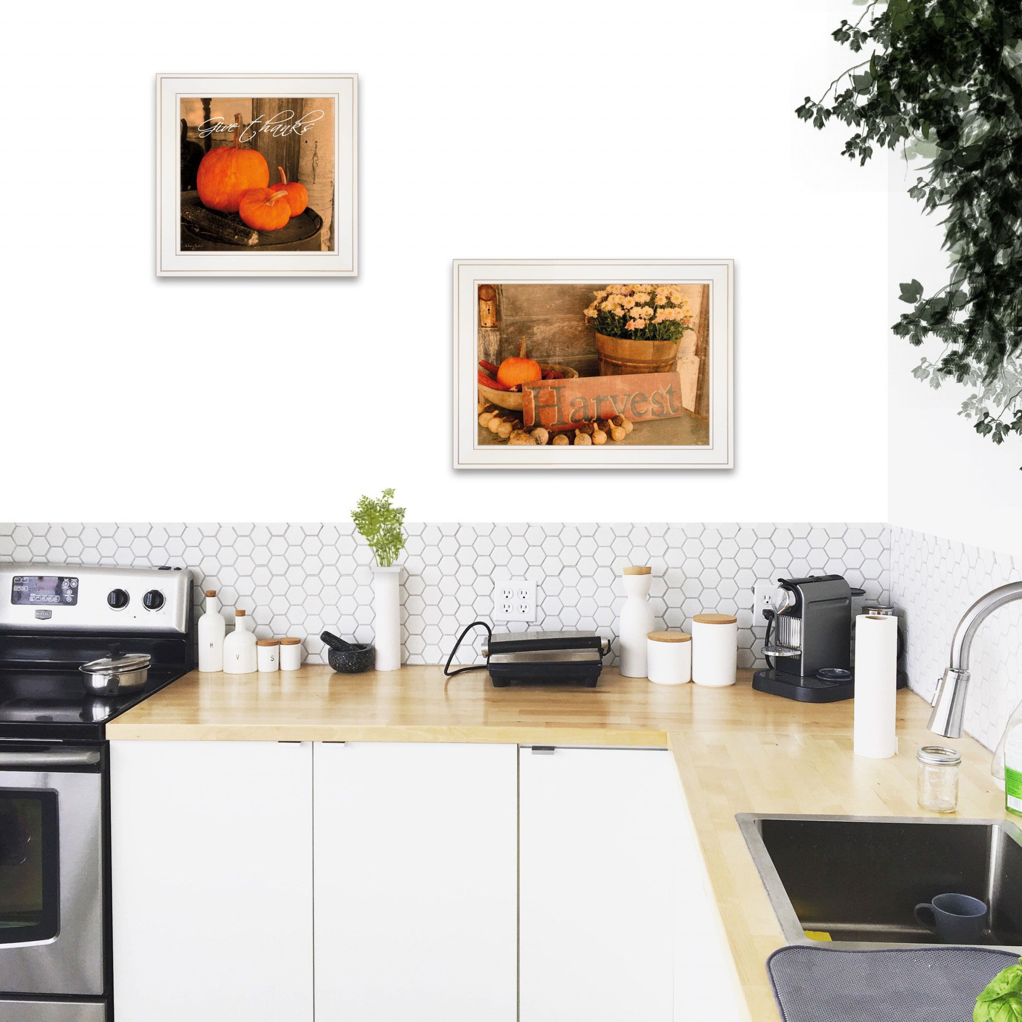 Set Of Two Autumn Harvest 1 White Framed Print Kitchen Wall Art