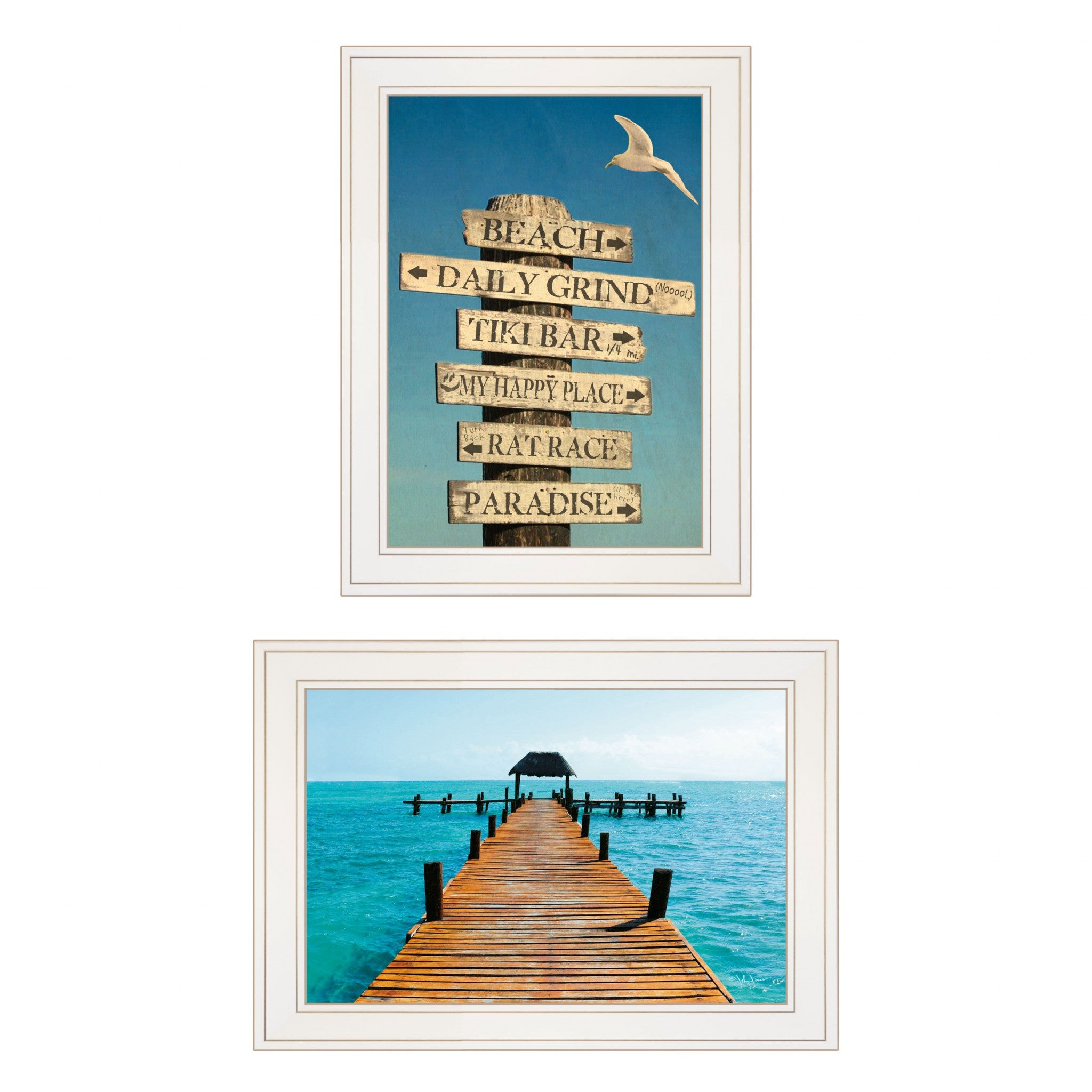 Set Of Two Beach Nautical White Framed Print Wall Art