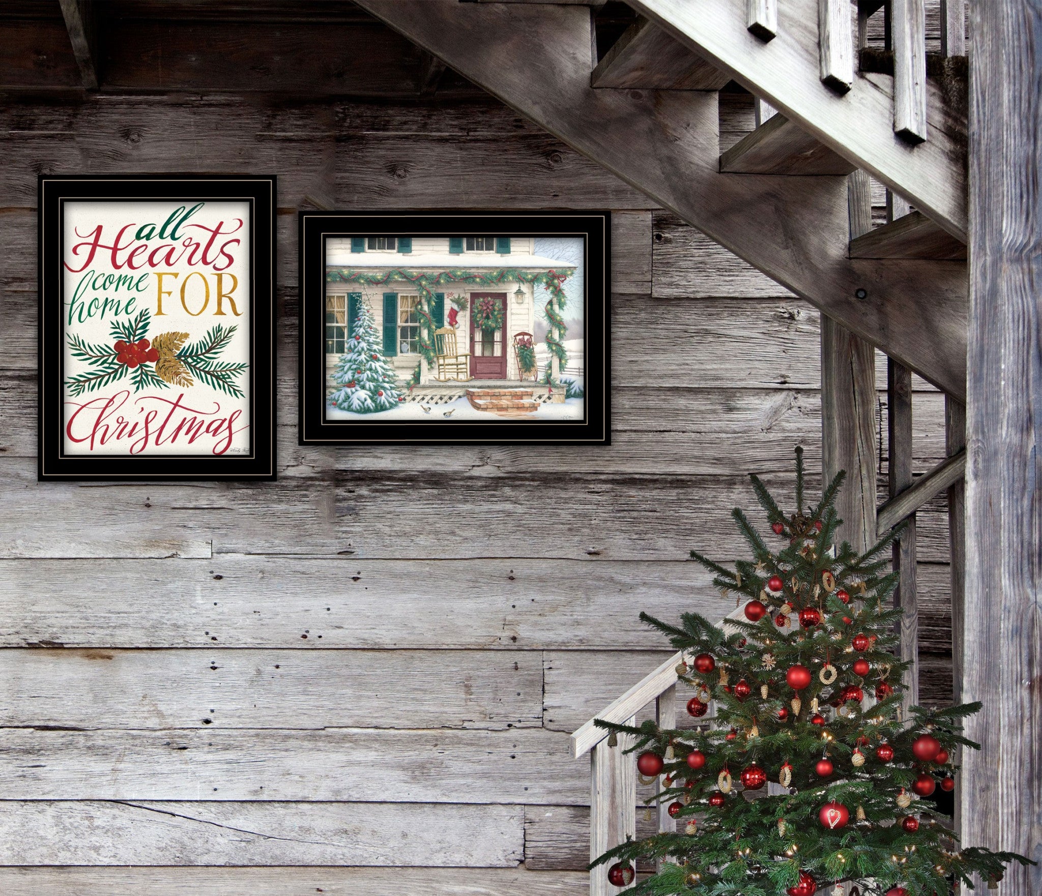 Set Of Two Come Home for Christmas 2 Black Framed Print Wall Art