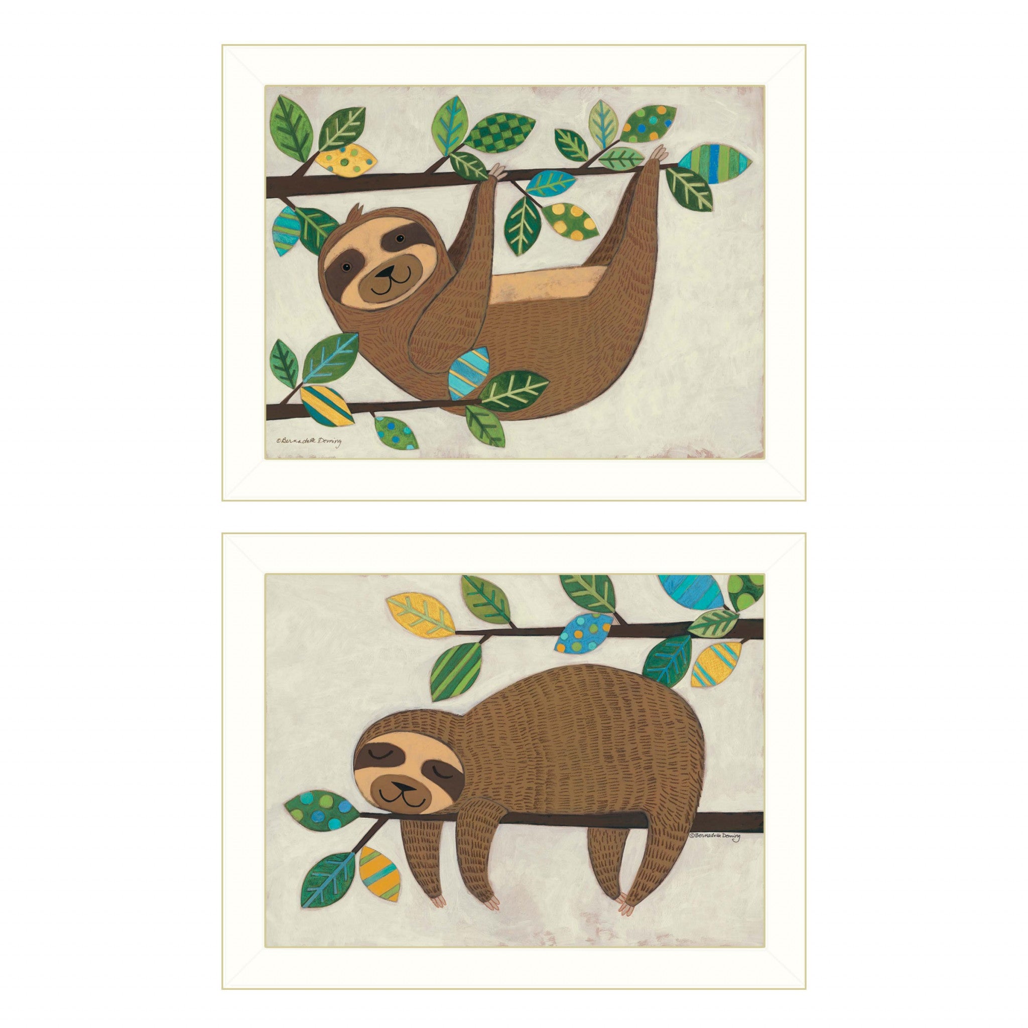 Set Of Two Cute Sloths 2 White Framed Print Wall Art