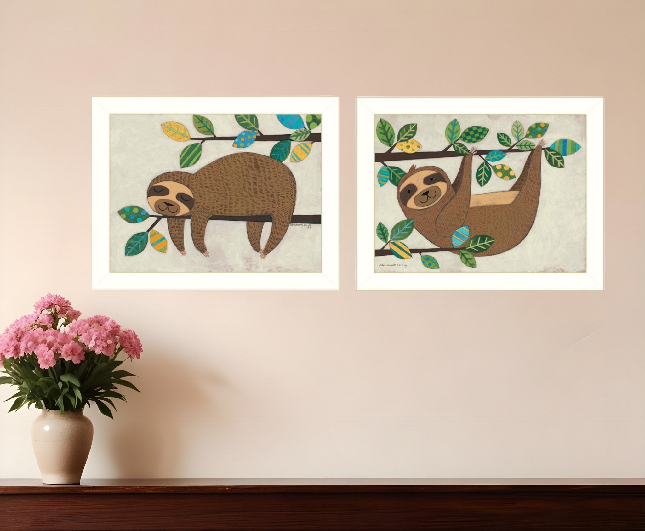 Set Of Two Cute Sloths 2 White Framed Print Wall Art