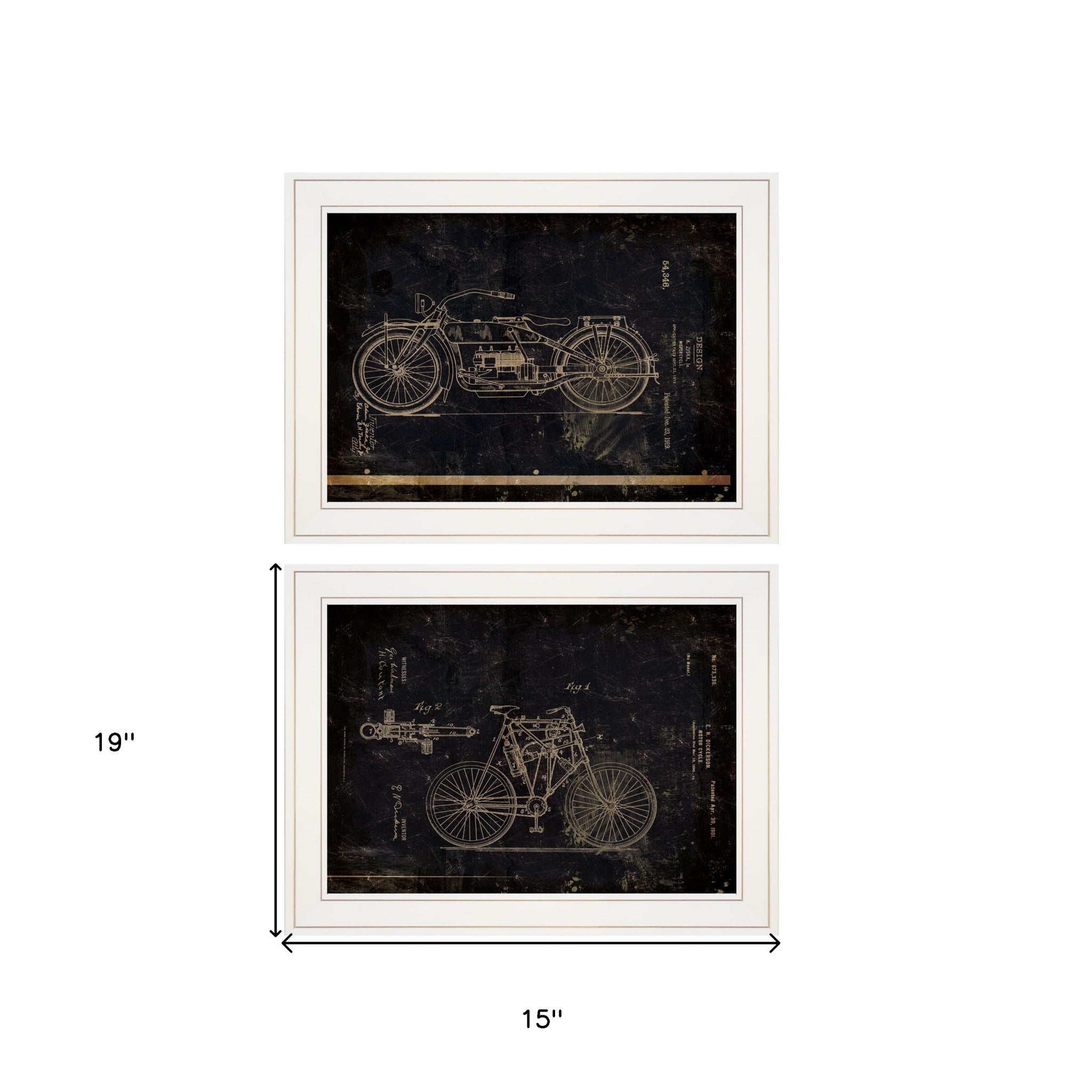 Set Of Two Motor Bike Patent I and II 1 White Framed Print Wall Art