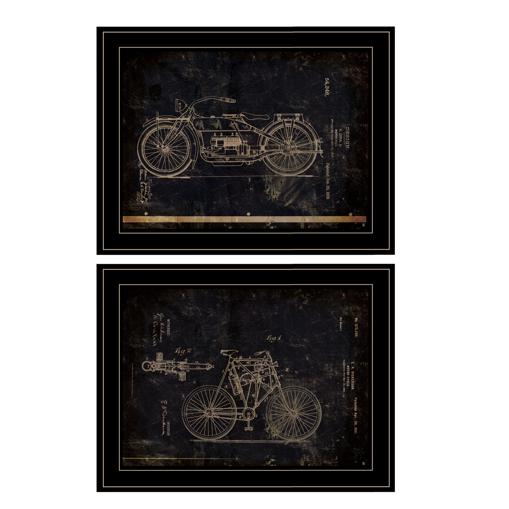 Set Of Two Motor Bike Patent I and II 2 Black Framed Print Wall Art