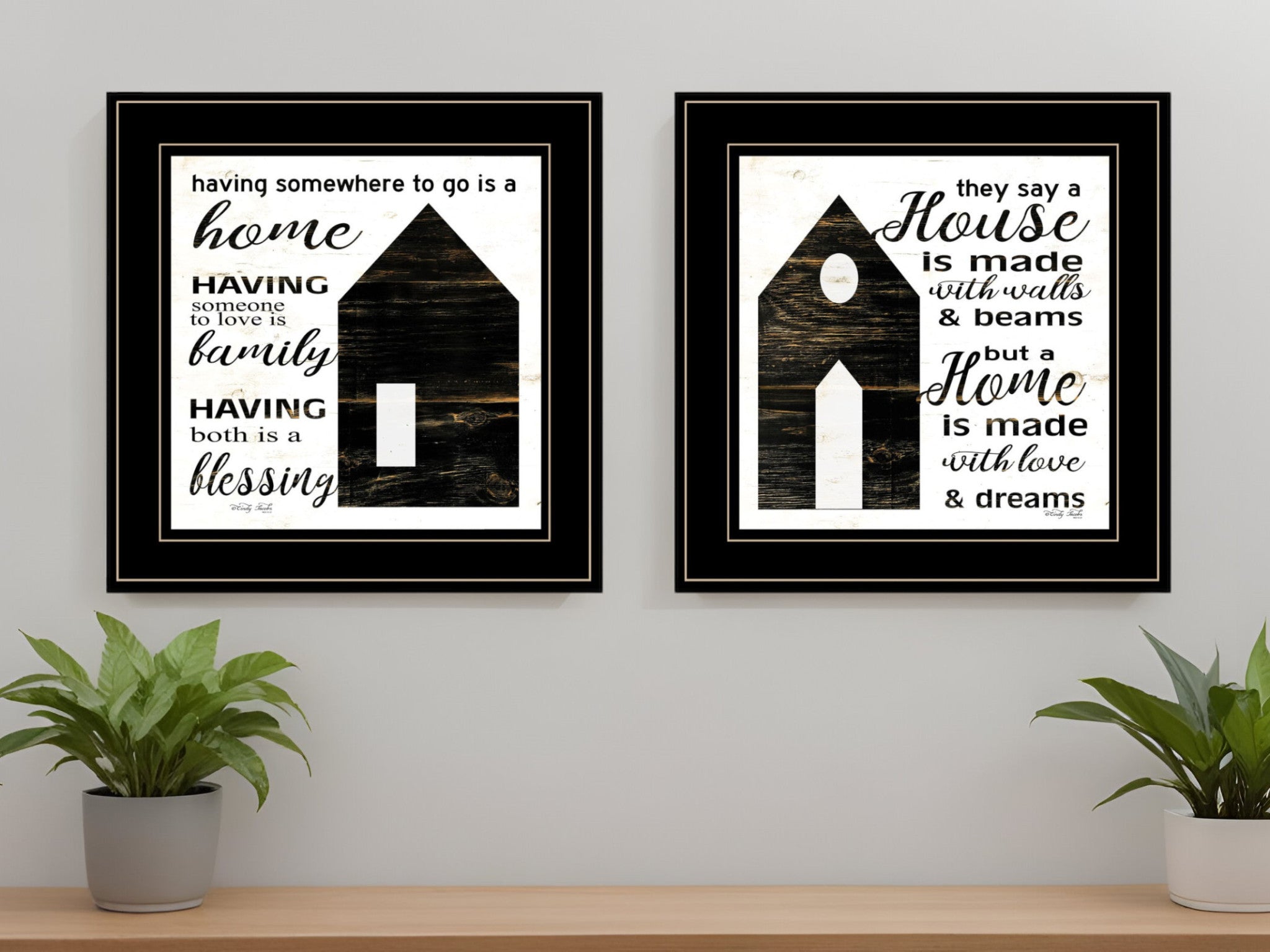 Set Of Two House or Blessing Black Framed Print Wall Art