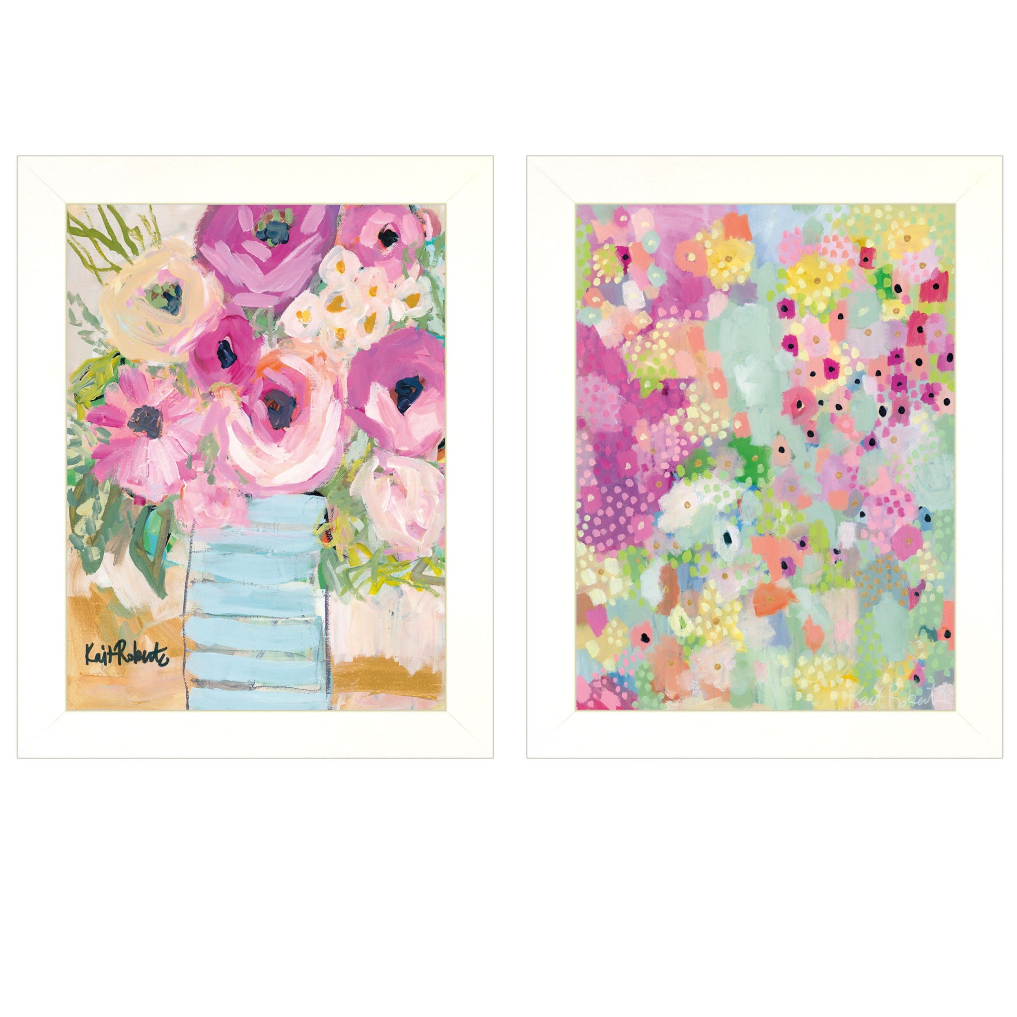 Set Of Two Floral Designs White Framed Print Wall Art