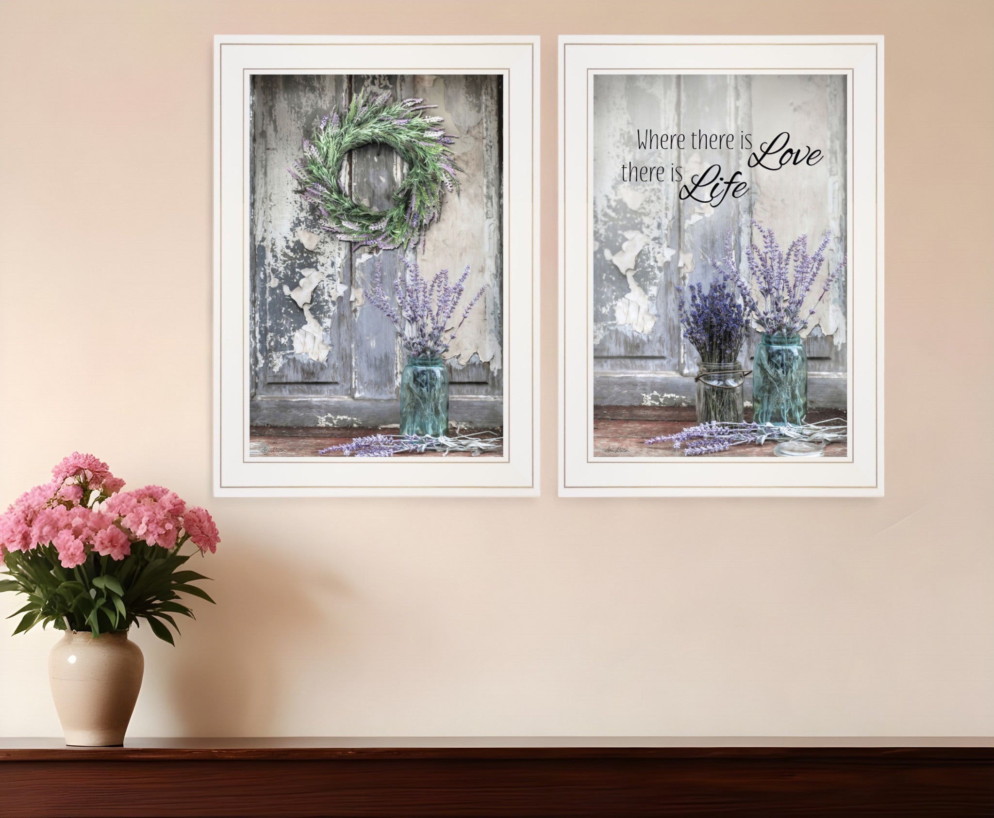 Set Of Two Where There is Love 1 White Framed Print Wall Art