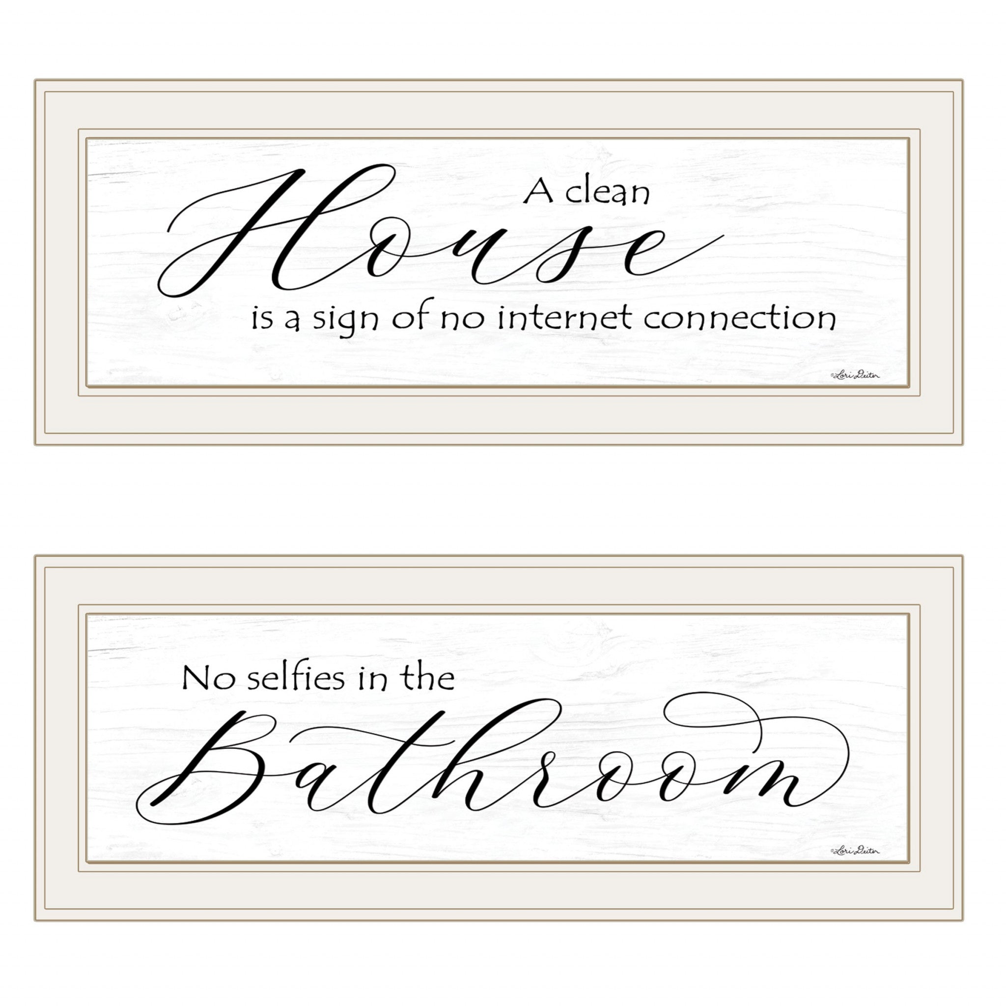 Set Of Two Household Humor 1 White Framed Print Bathroom Wall Art