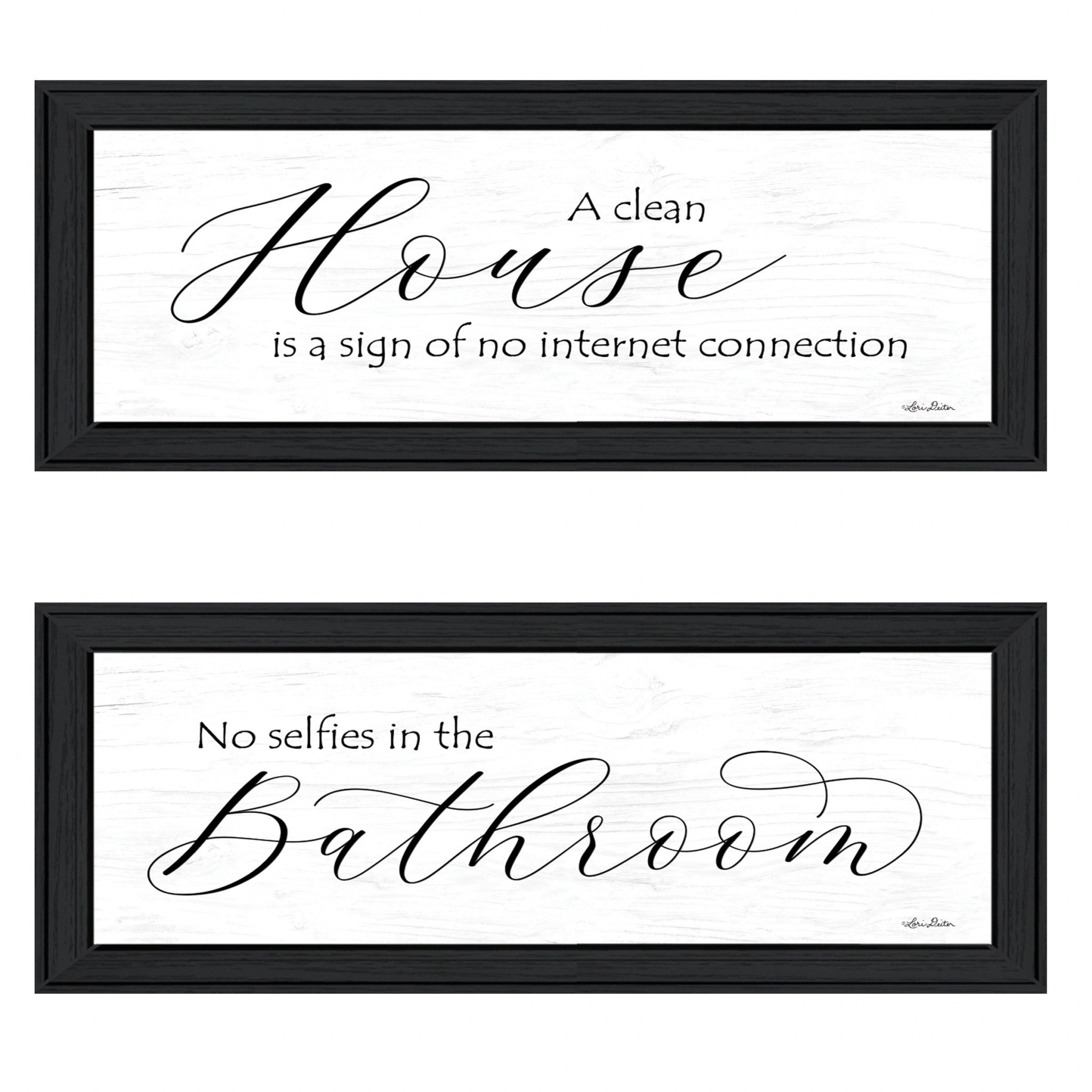 Set Of Two Household Humor 2 Black Framed Print Bathroom Wall Art