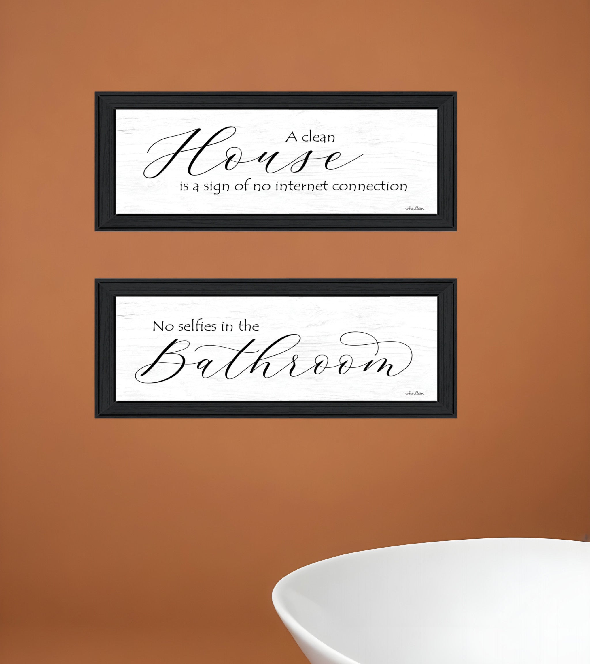 Set Of Two Household Humor 2 Black Framed Print Bathroom Wall Art