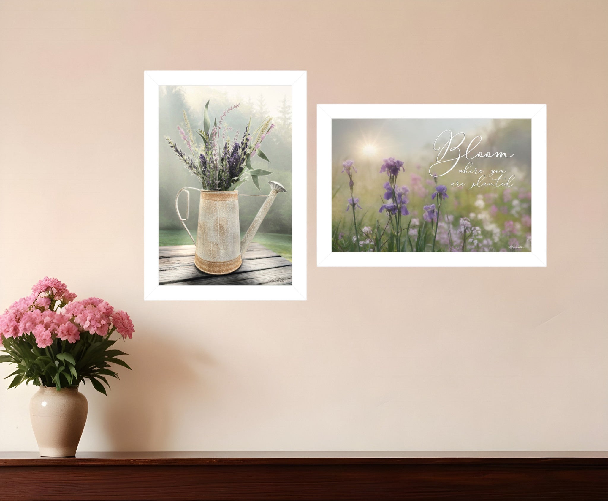 Set Of Two Bloom Where You are Planted 3 White Framed Print Wall Art