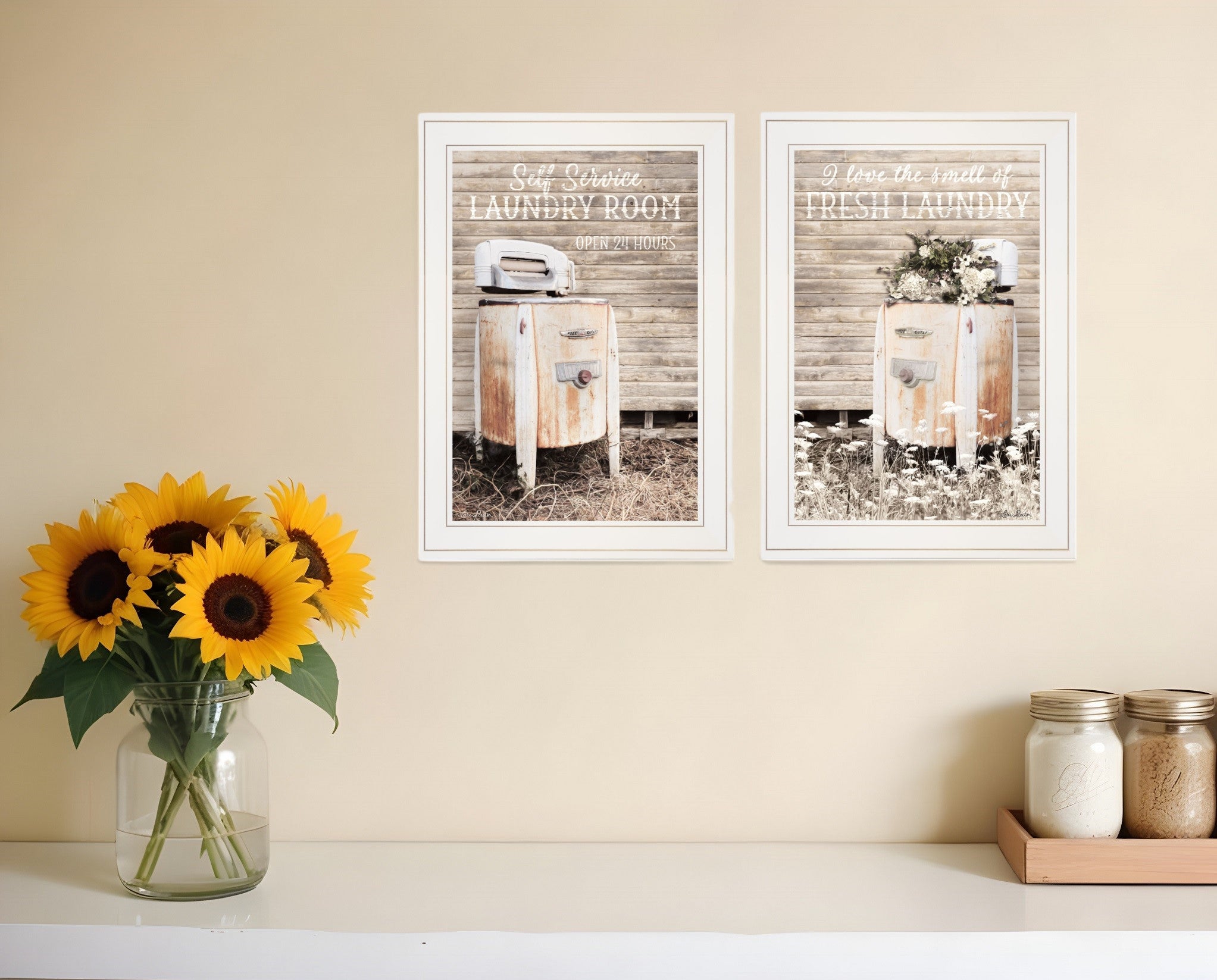 Set Of Two Laundry Room 1 White Framed Print Bathroom Wall Art