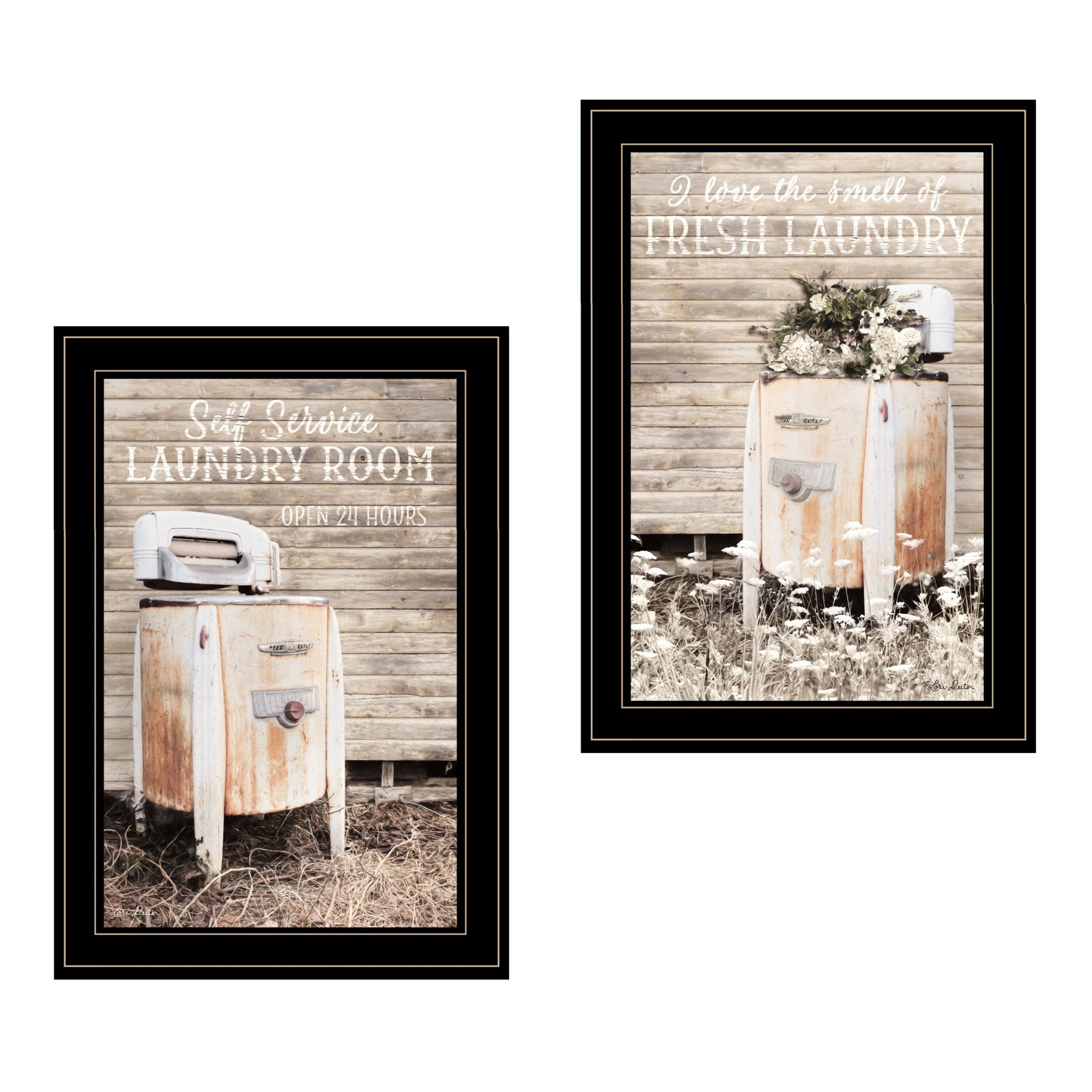 Set Of Two Laundry Room 2 Black Framed Print Bathroom Wall Art