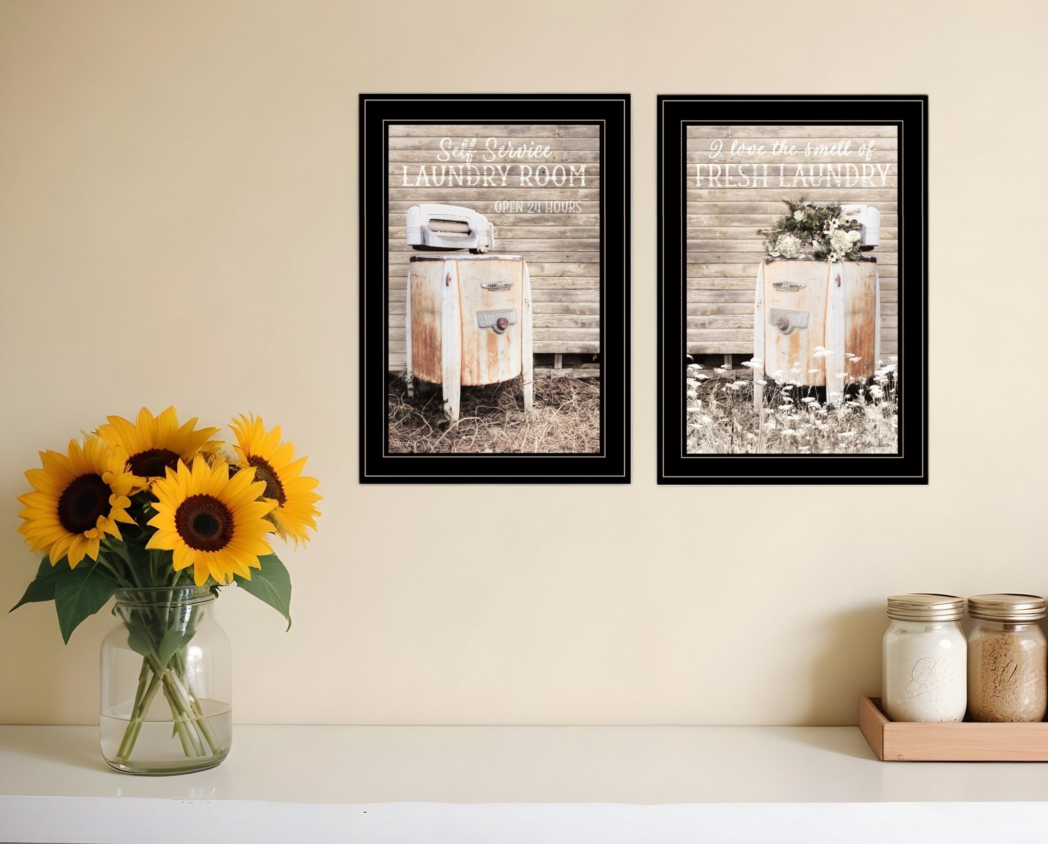 Set Of Two Laundry Room 2 Black Framed Print Bathroom Wall Art