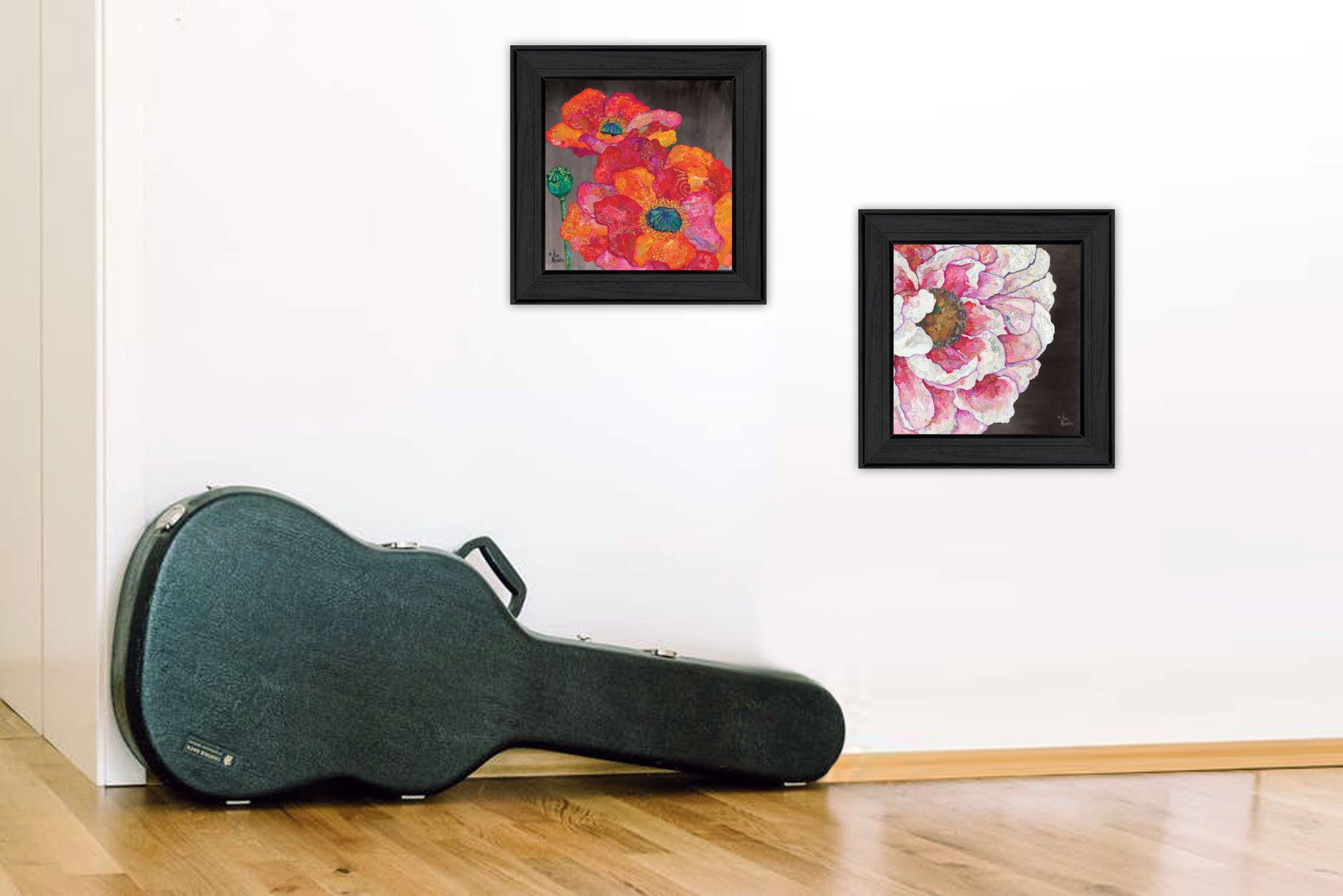 Set Of Two Blooms on Black 2 Black Framed Print Wall Art