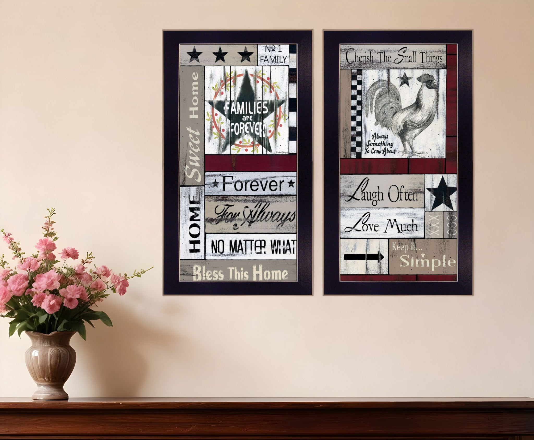 Set Of Two Family Wisdom Cherish The Small things Black Framed Print Wall Art