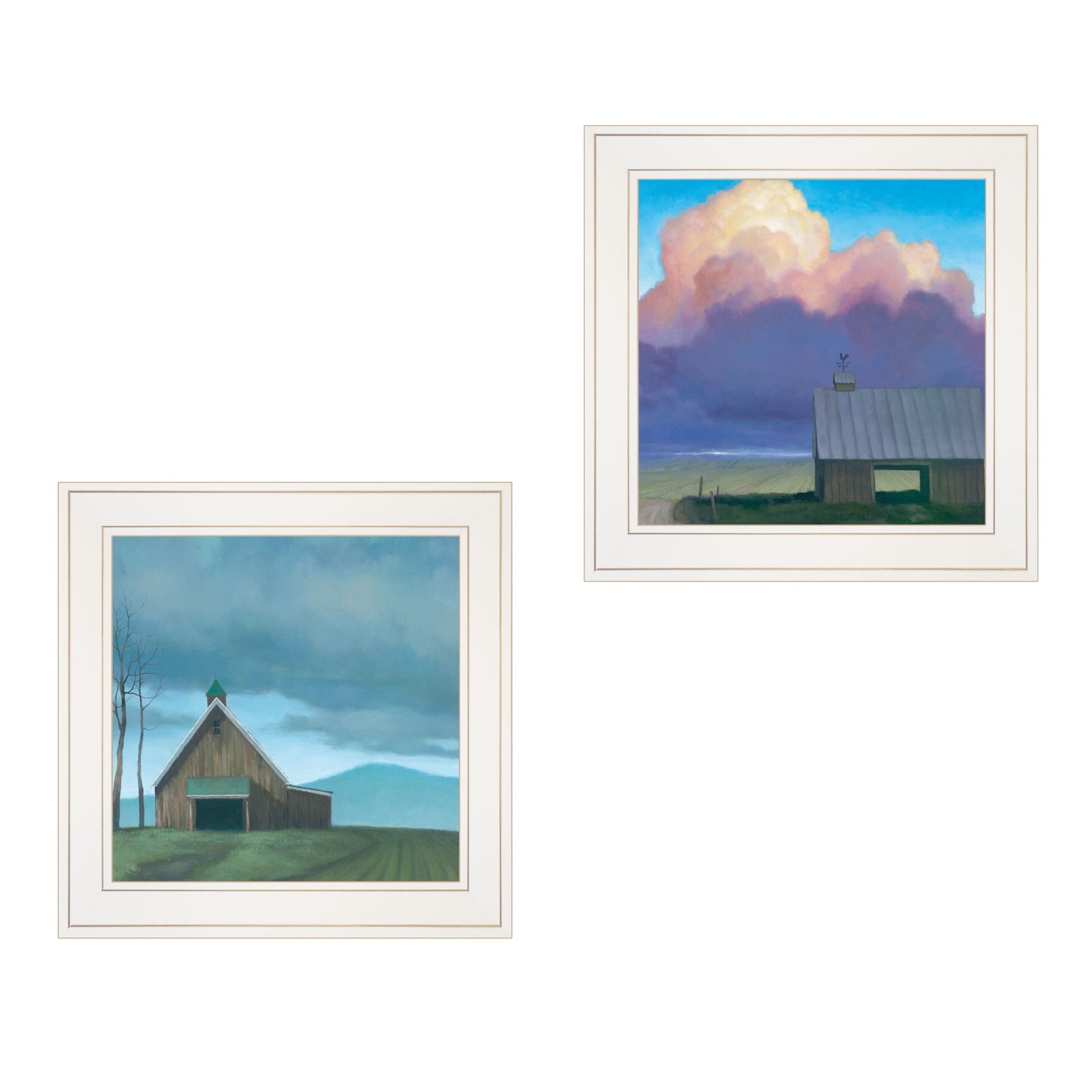 Set Of Two Two Barnscapes 1 White Framed Print Wall Art