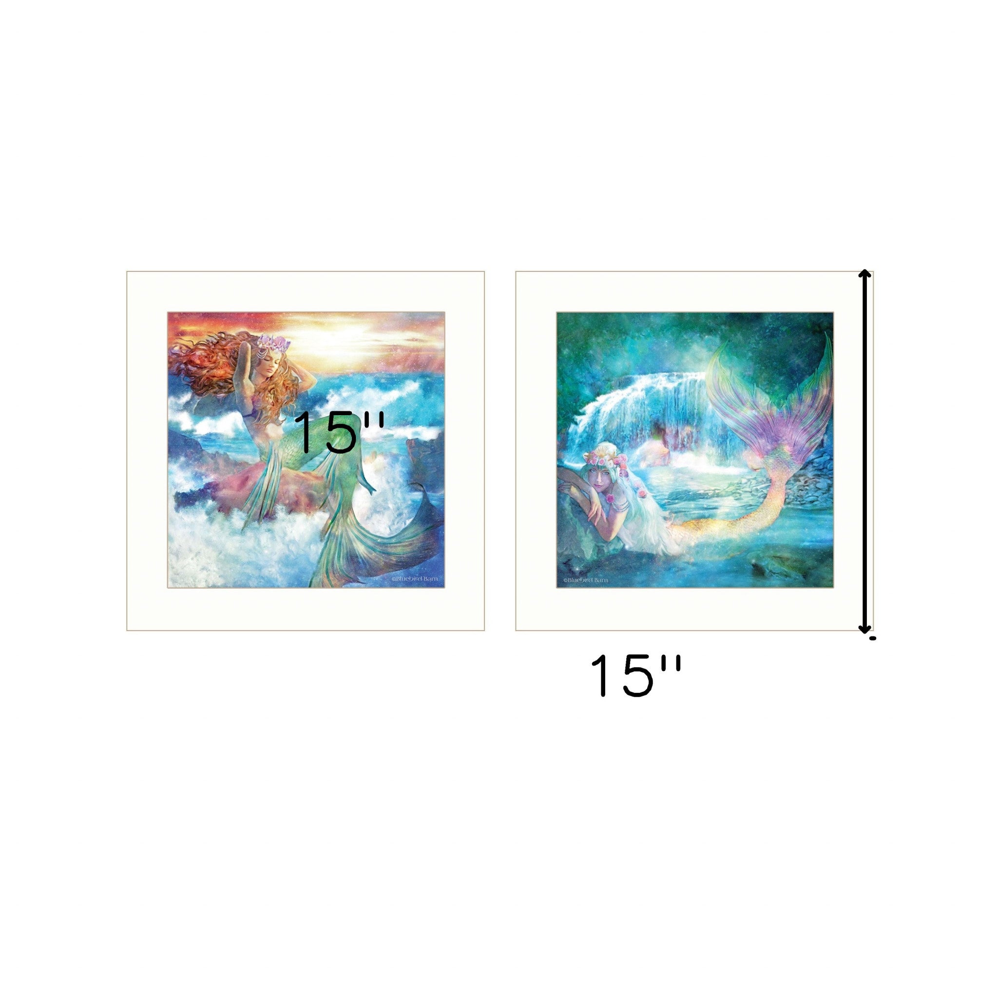 Set Of Two Mermaids 1 White Framed Print Wall Art