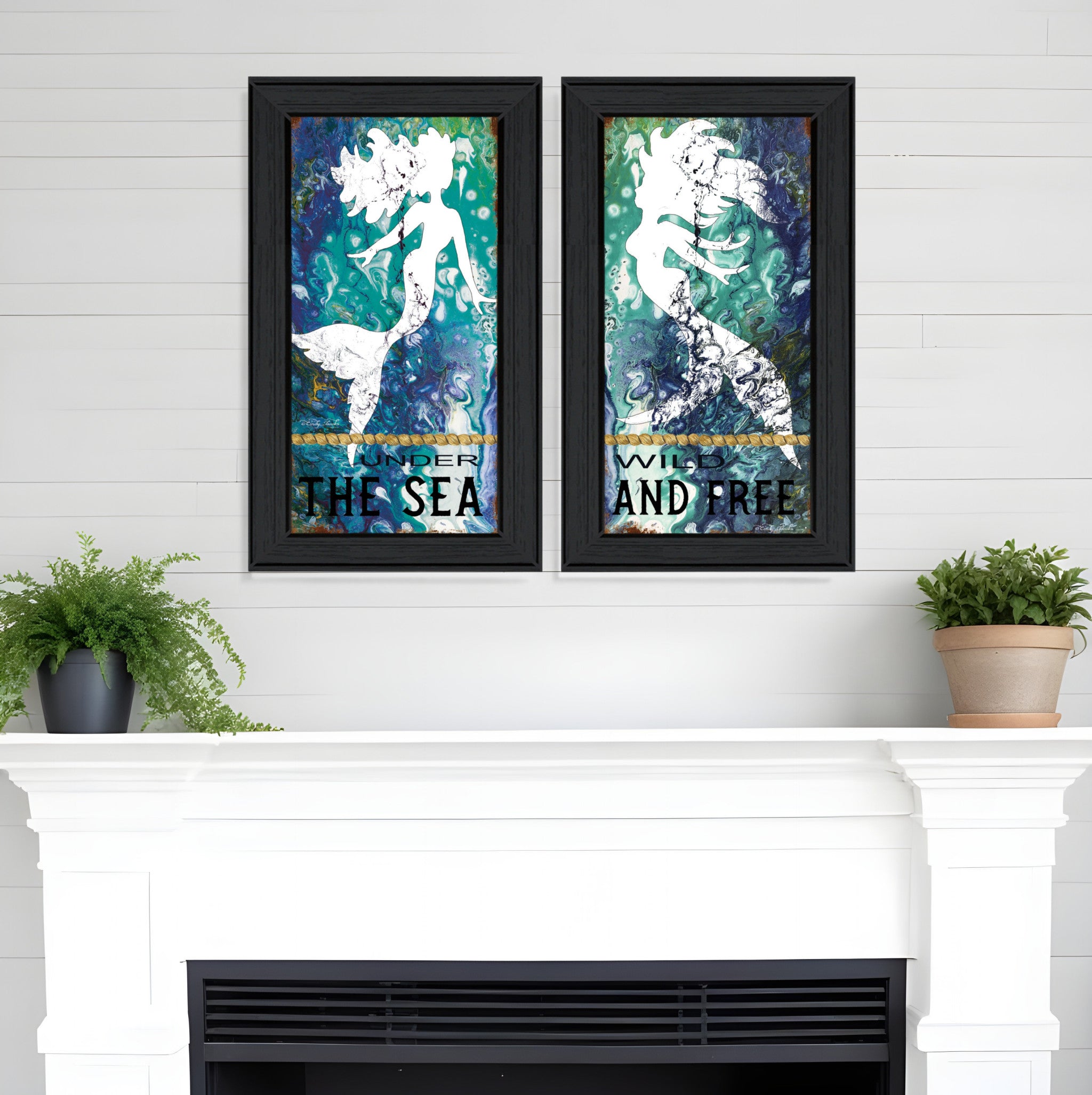 Set Of Two Under The Sea 2 Black Framed Print Wall Art