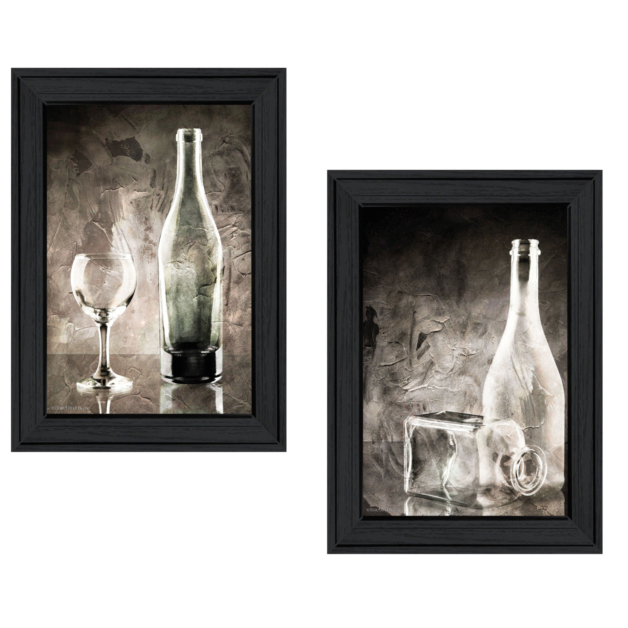 Set Of Two Moody Gray Glassware Still Life 2 Black Framed Print Kitchen Wall Art