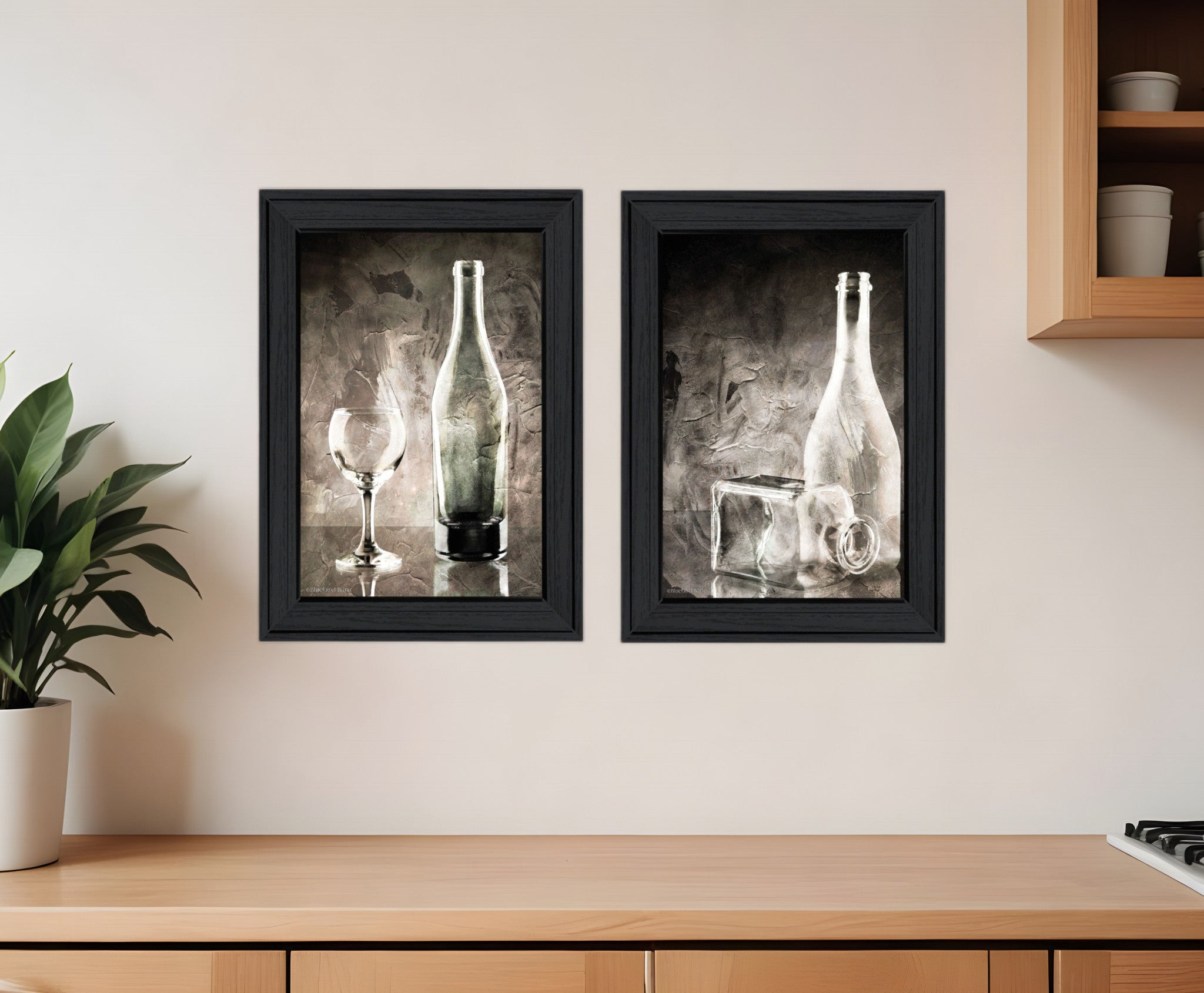 Set Of Two Moody Gray Glassware Still Life 2 Black Framed Print Kitchen Wall Art