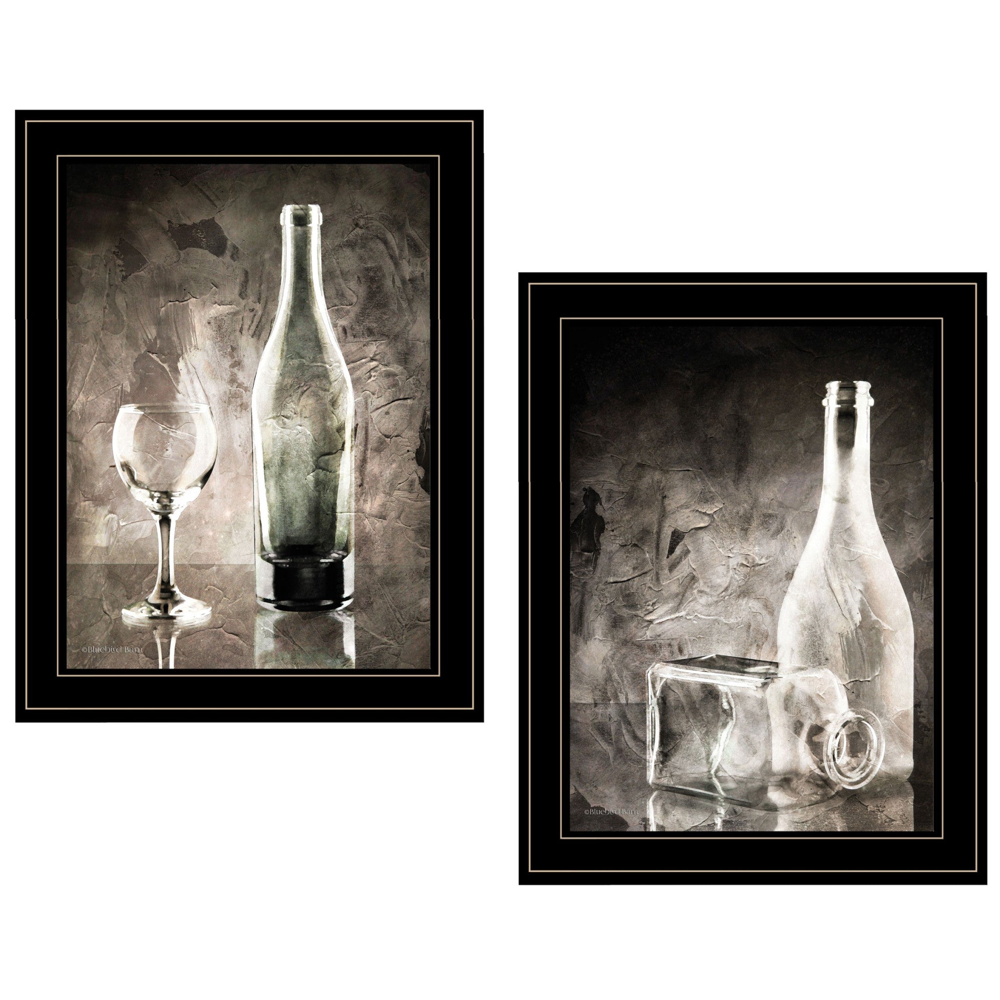 Set Of Two Moody Gray Glassware Still Life 3 Black Framed Print Kitchen Wall Art