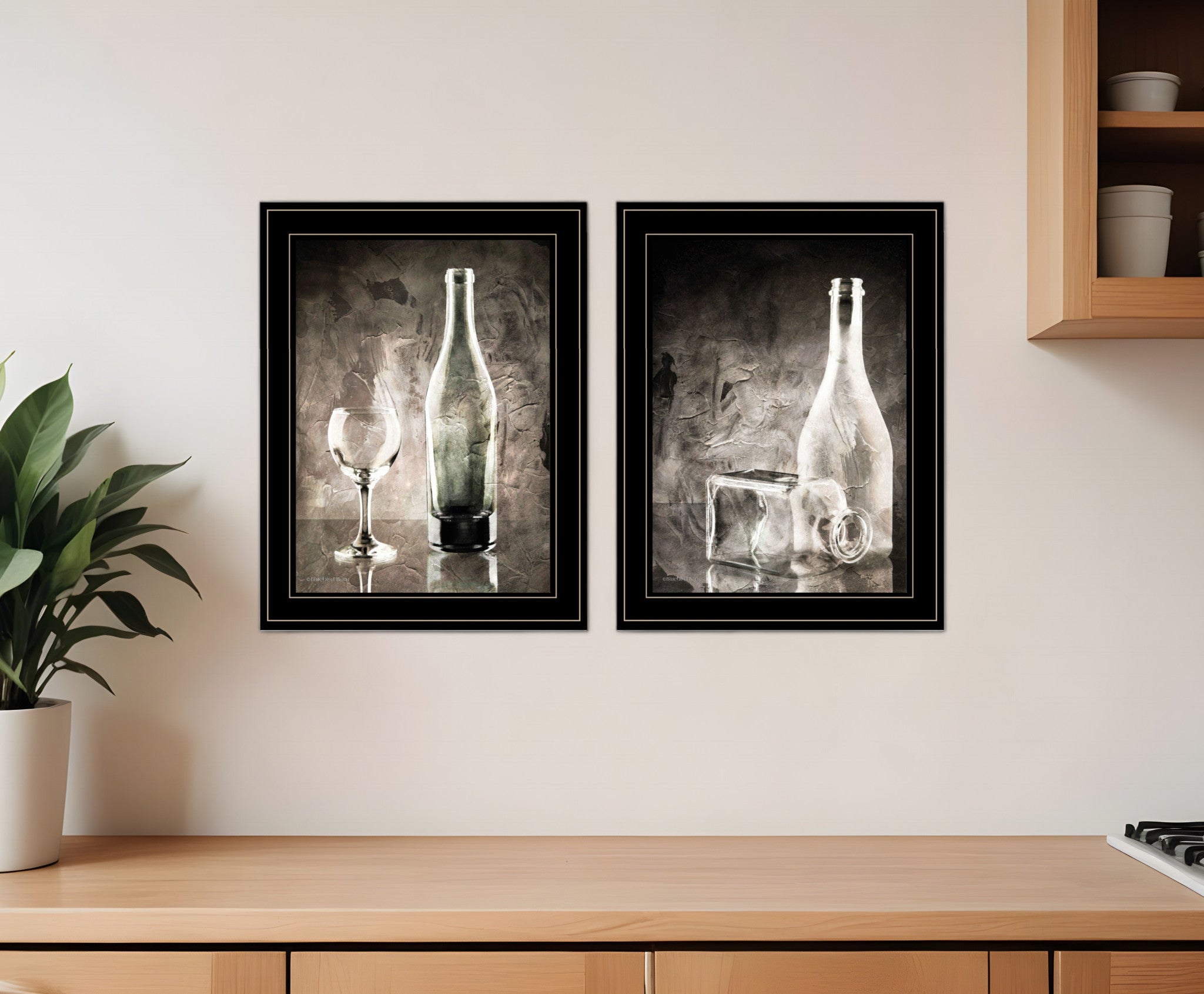 Set Of Two Moody Gray Glassware Still Life 3 Black Framed Print Kitchen Wall Art