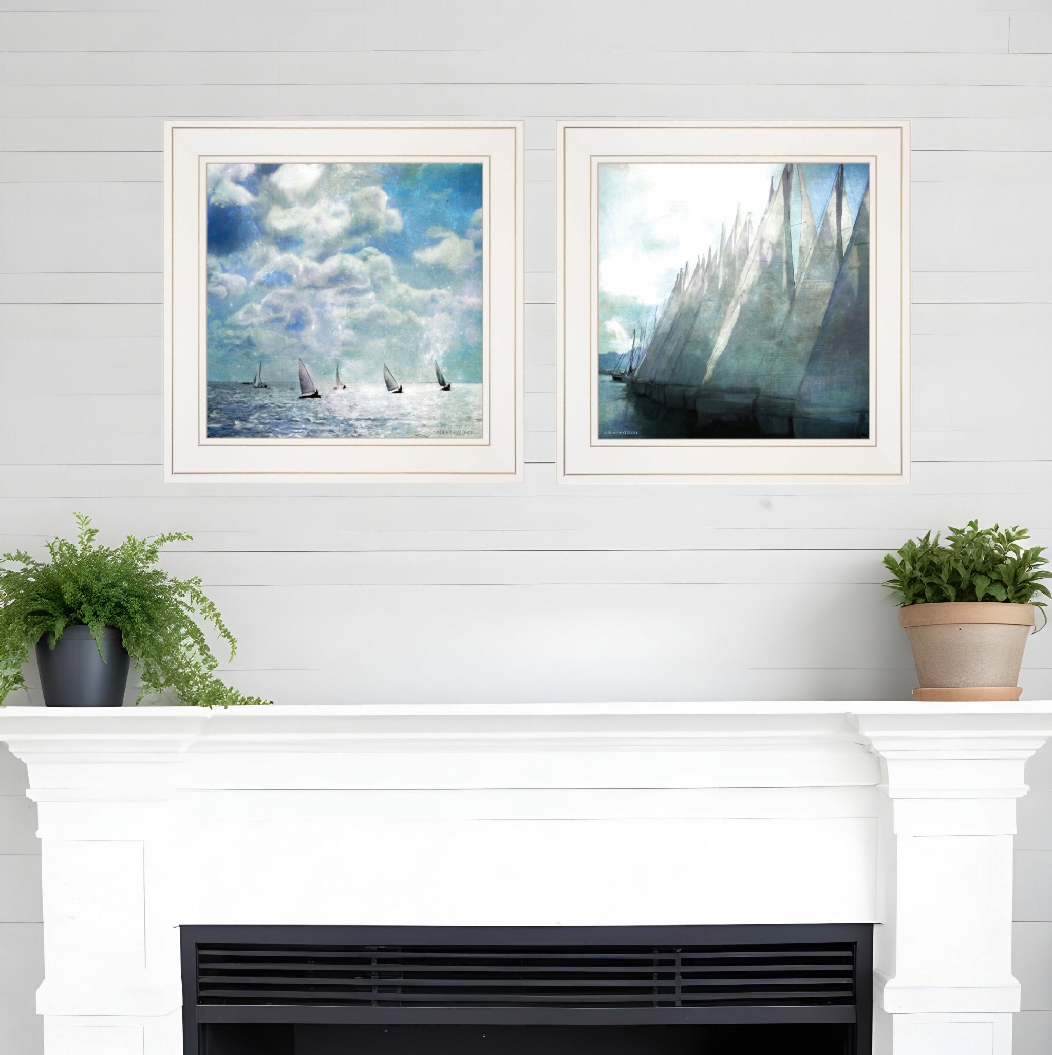 Set Of Two Sailboat Marina 2 White Framed Print Wall Art