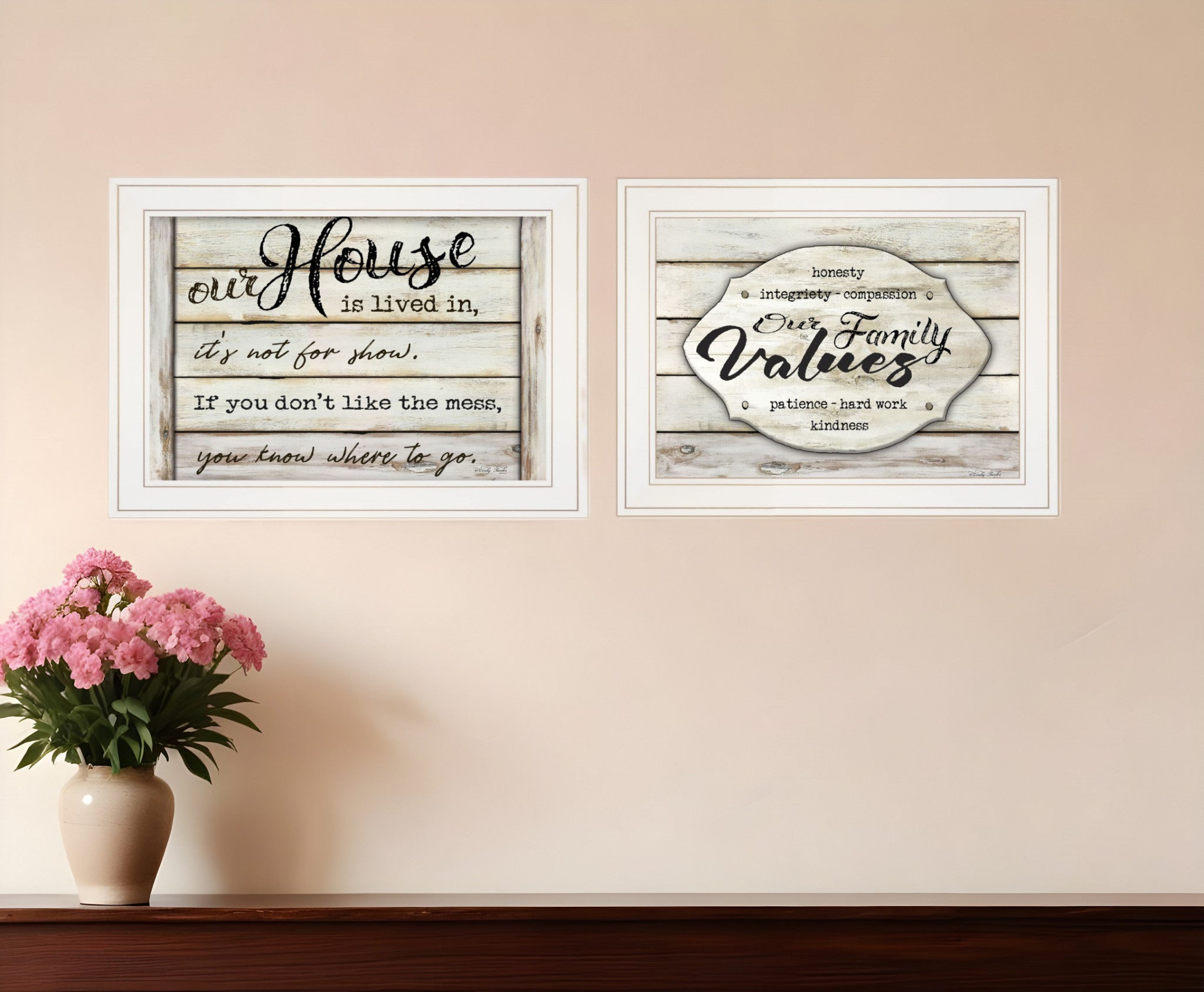 Set Of Two Family Values 1 White Framed Print Wall Art