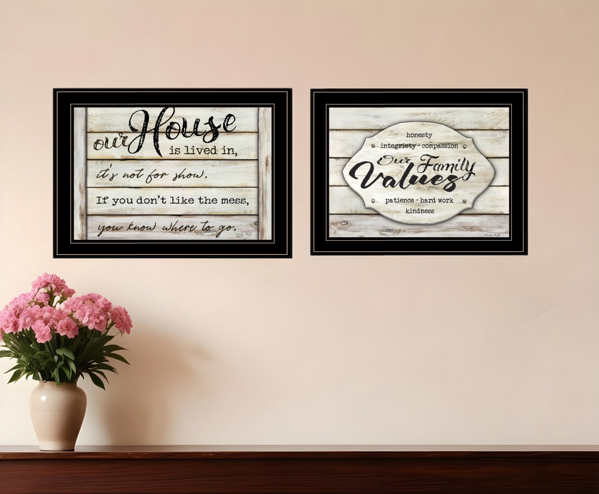 Set Of Two Family Values 2 Black Framed Print Wall Art