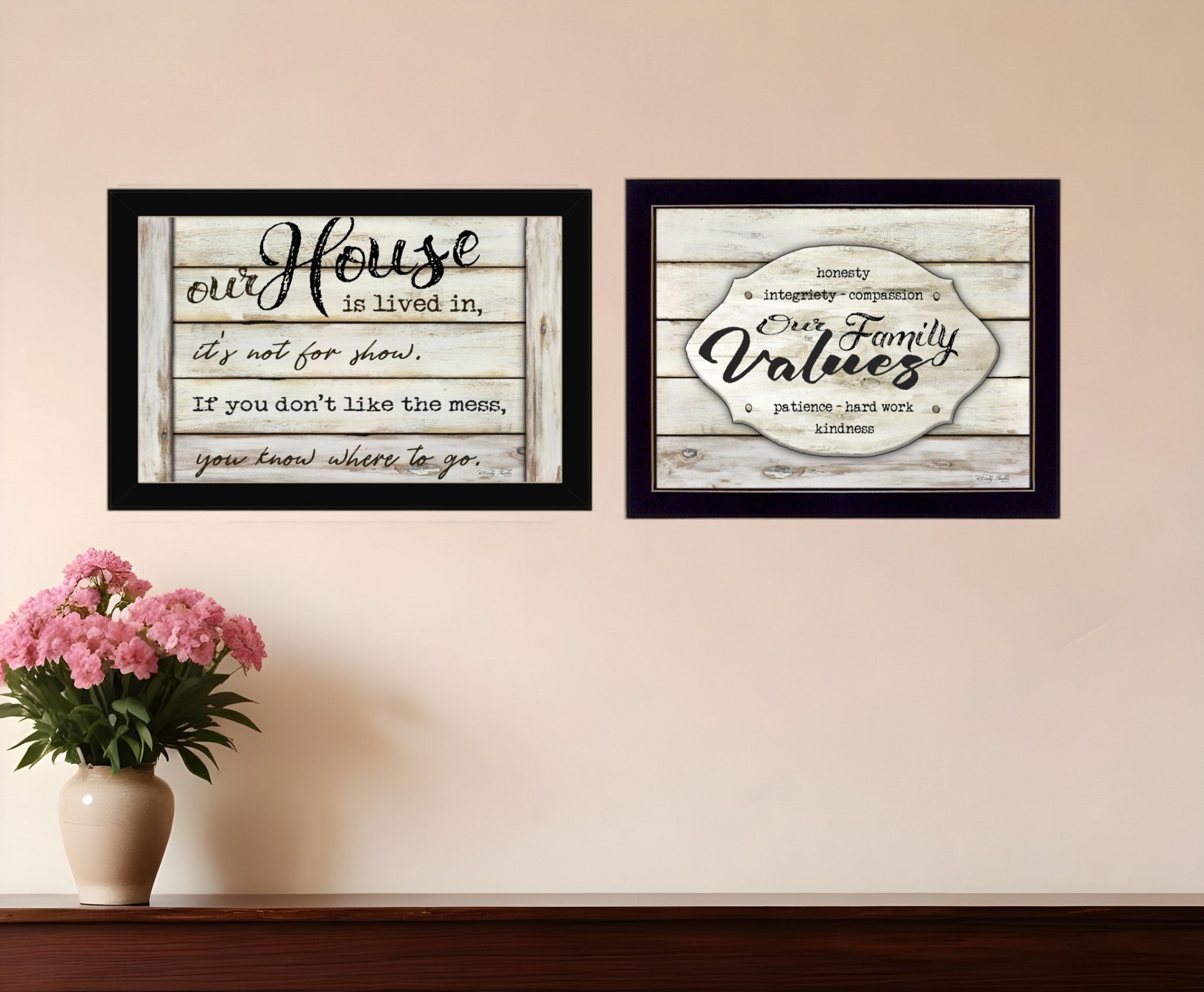 Set Of Two Family Values 3 Black Framed Print Wall Art