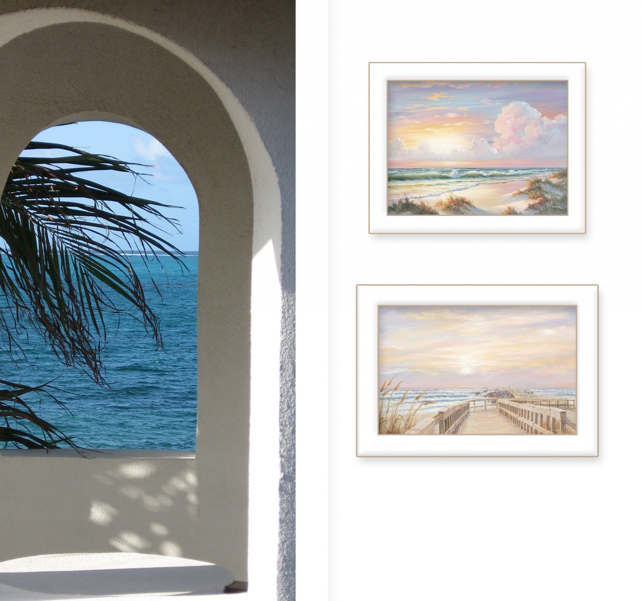 Set Of Two Sunrise Sunset 1 White Framed Print Wall Art