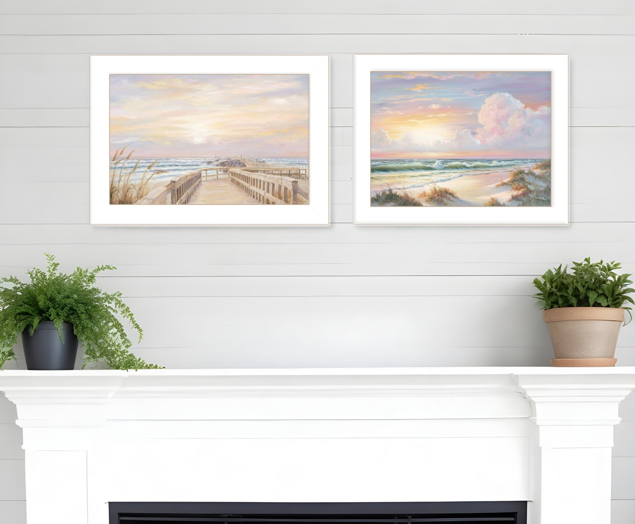 Set Of Two Sunrise Sunset 1 White Framed Print Wall Art