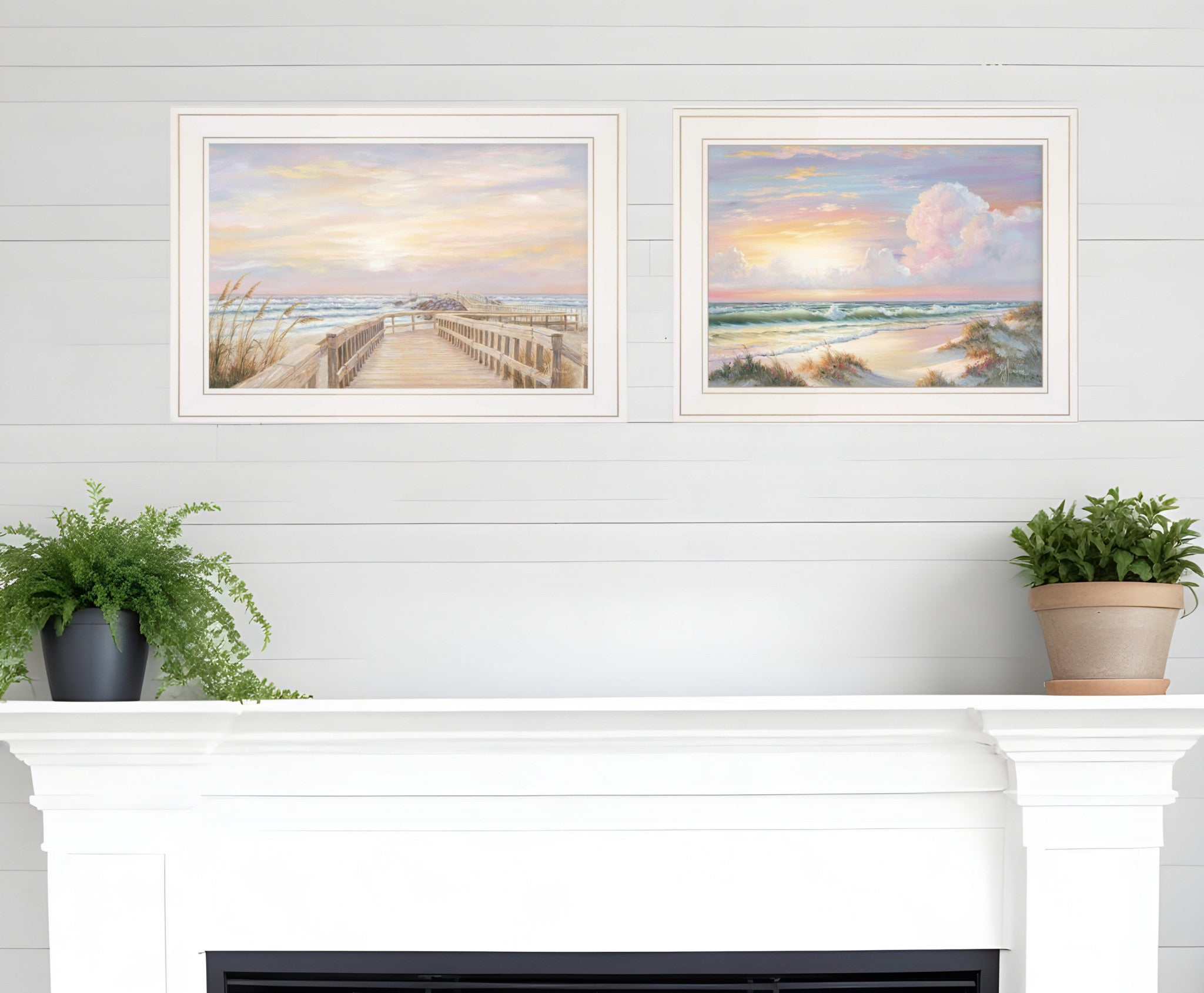 Set Of Two Sunrise Sunset 2 White Framed Print Wall Art