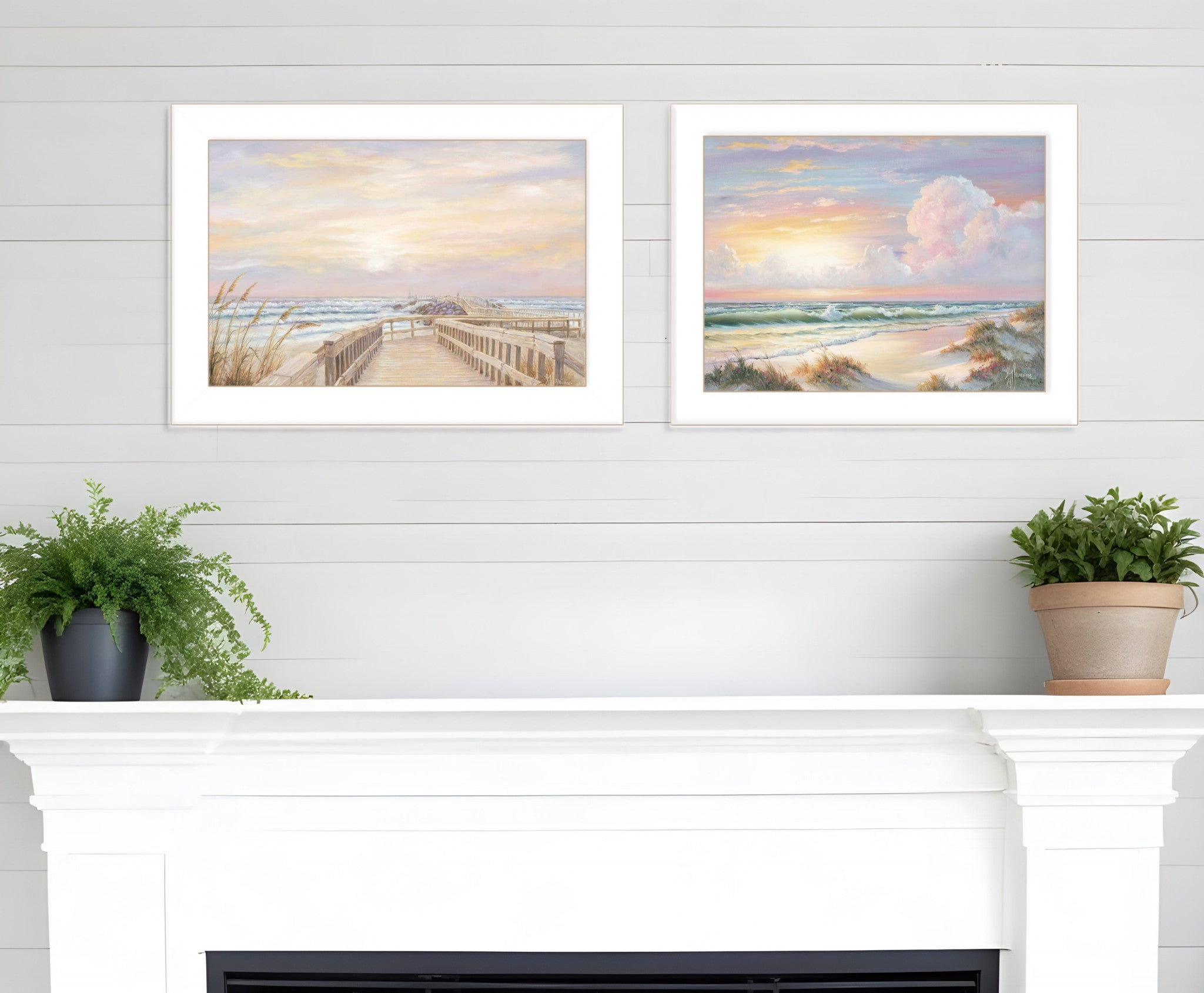 Set Of Two Sunrise Sunset 3 White Framed Print Wall Art