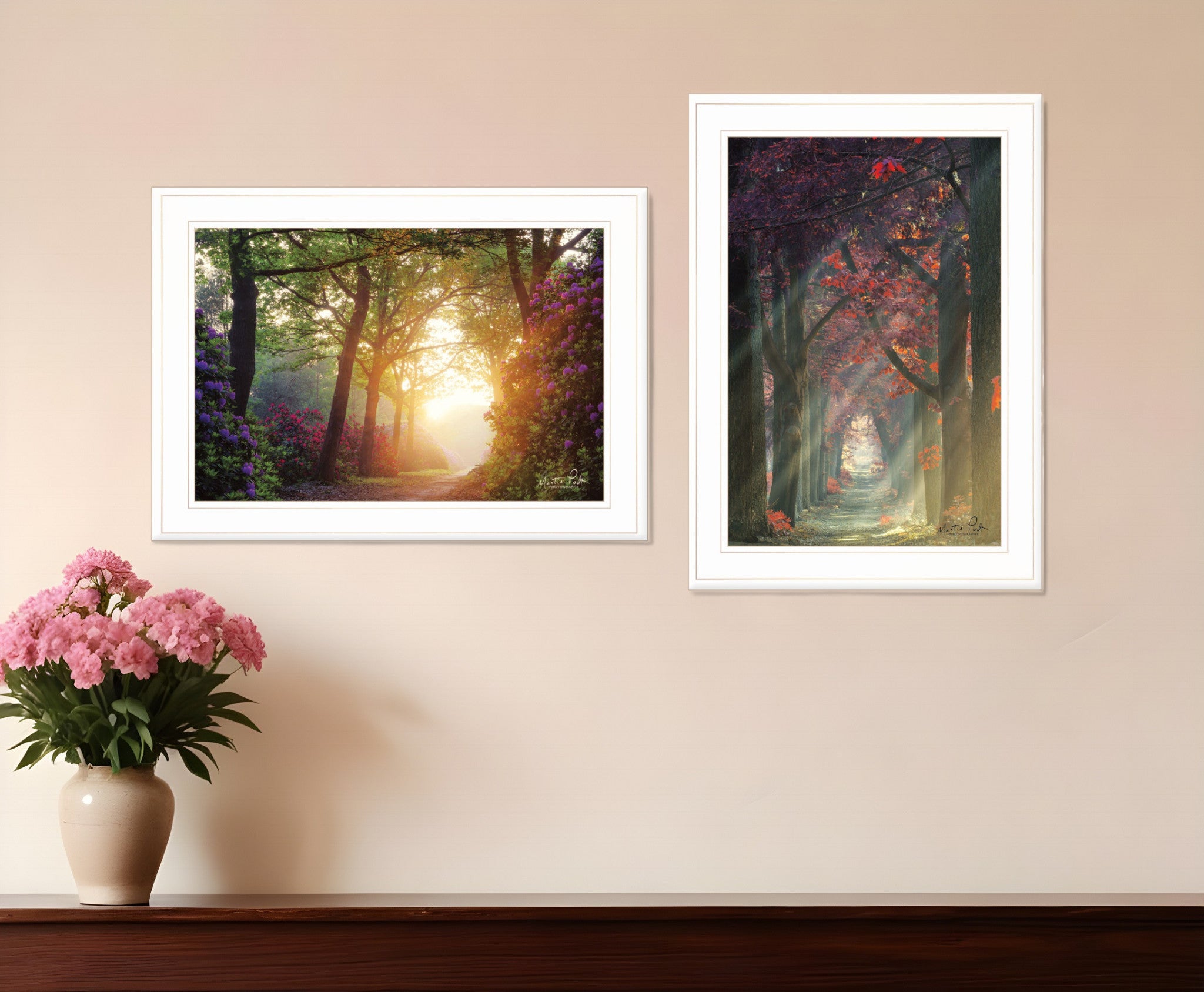 Set Of Two Path of Happiness 1 White Framed Print Wall Art