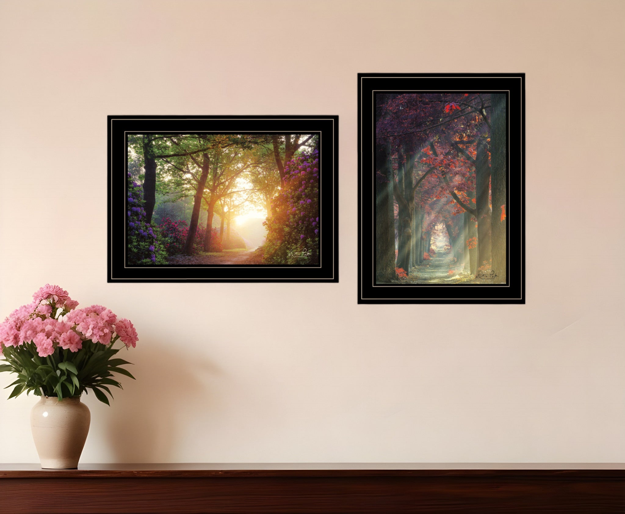 Set Of Two Path of Happiness 2 Black Framed Print Wall Art