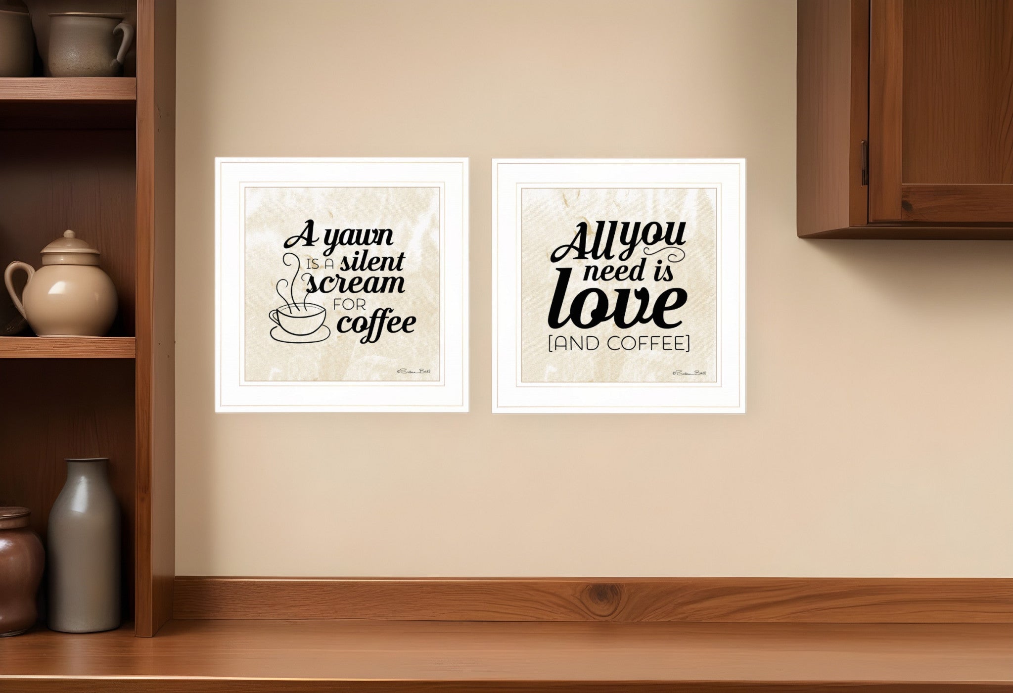 Set Of Two All You Need is Coffee 1 White Framed Print Wall Art