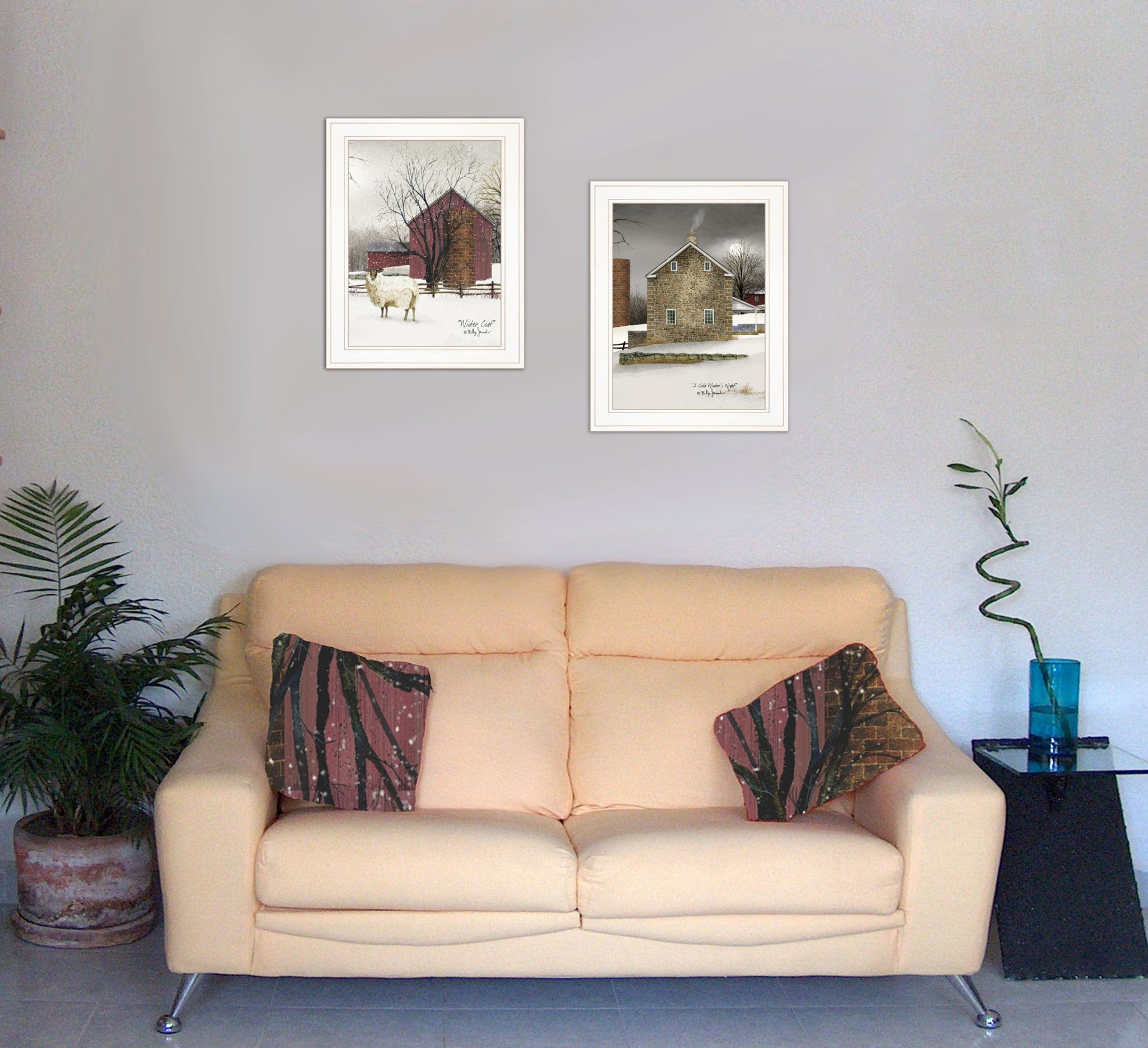 Set Of Two Cold Winter 1 White Framed Print Wall Art