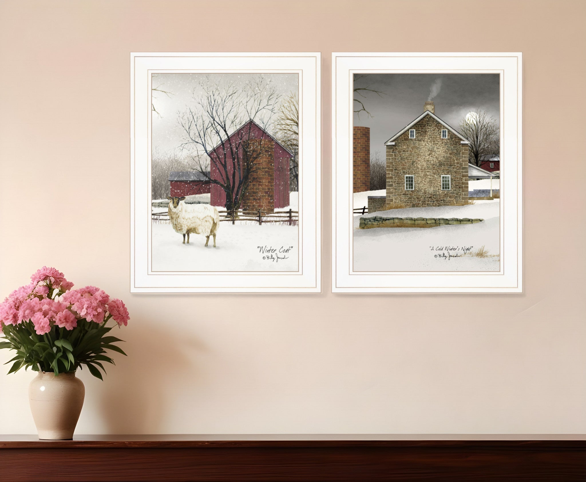 Set Of Two Cold Winter 1 White Framed Print Wall Art