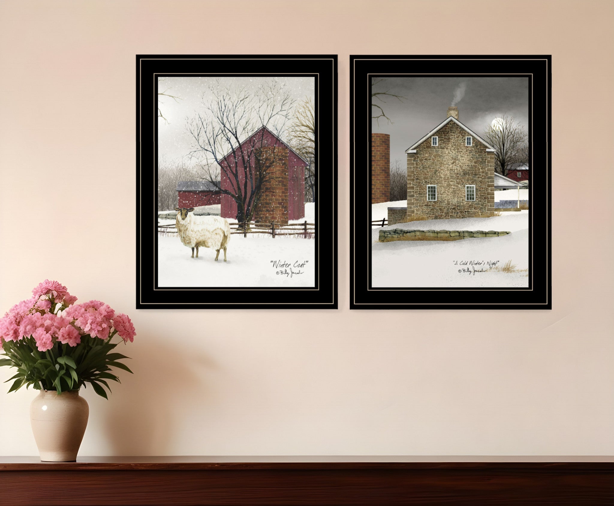 Set Of Two Cold Winter 2 Black Framed Print Wall Art