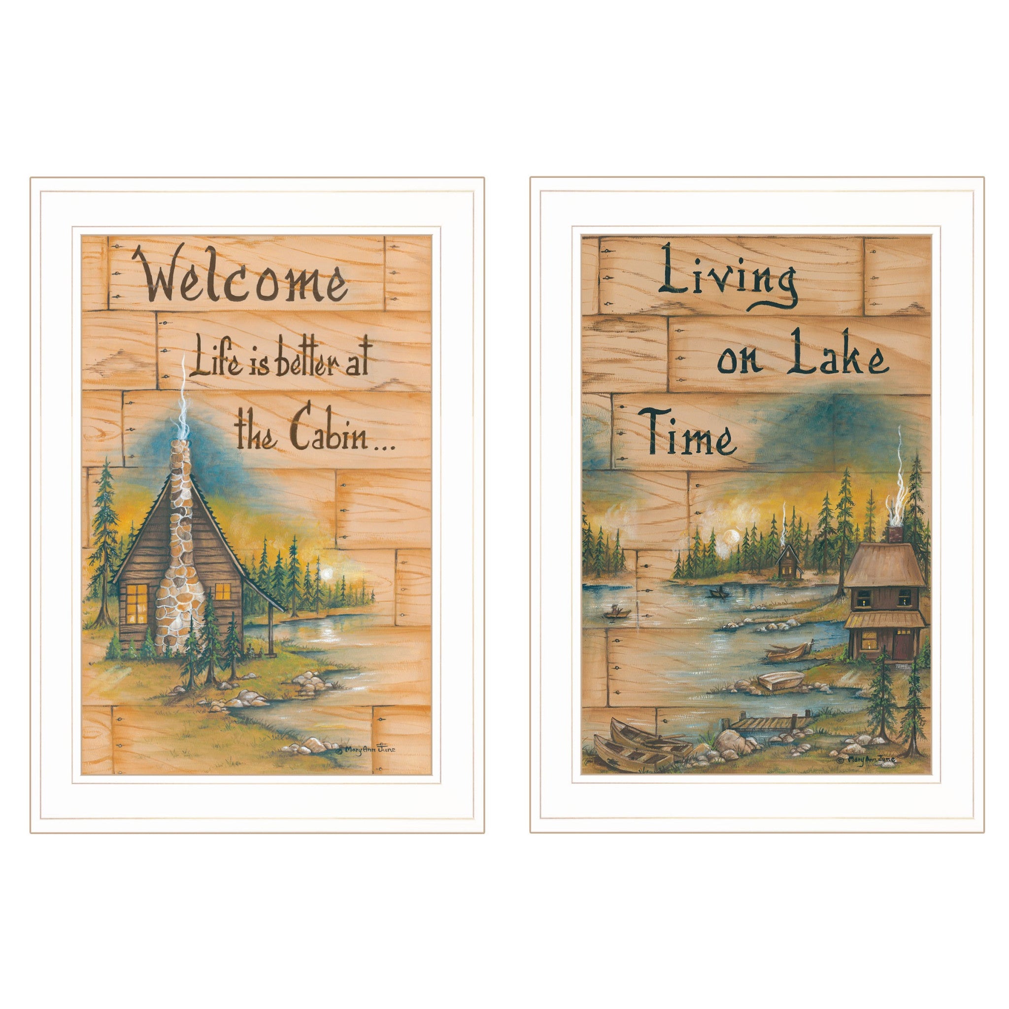 Set Of Two Living on the Lake 1 White Framed Print Wall Art