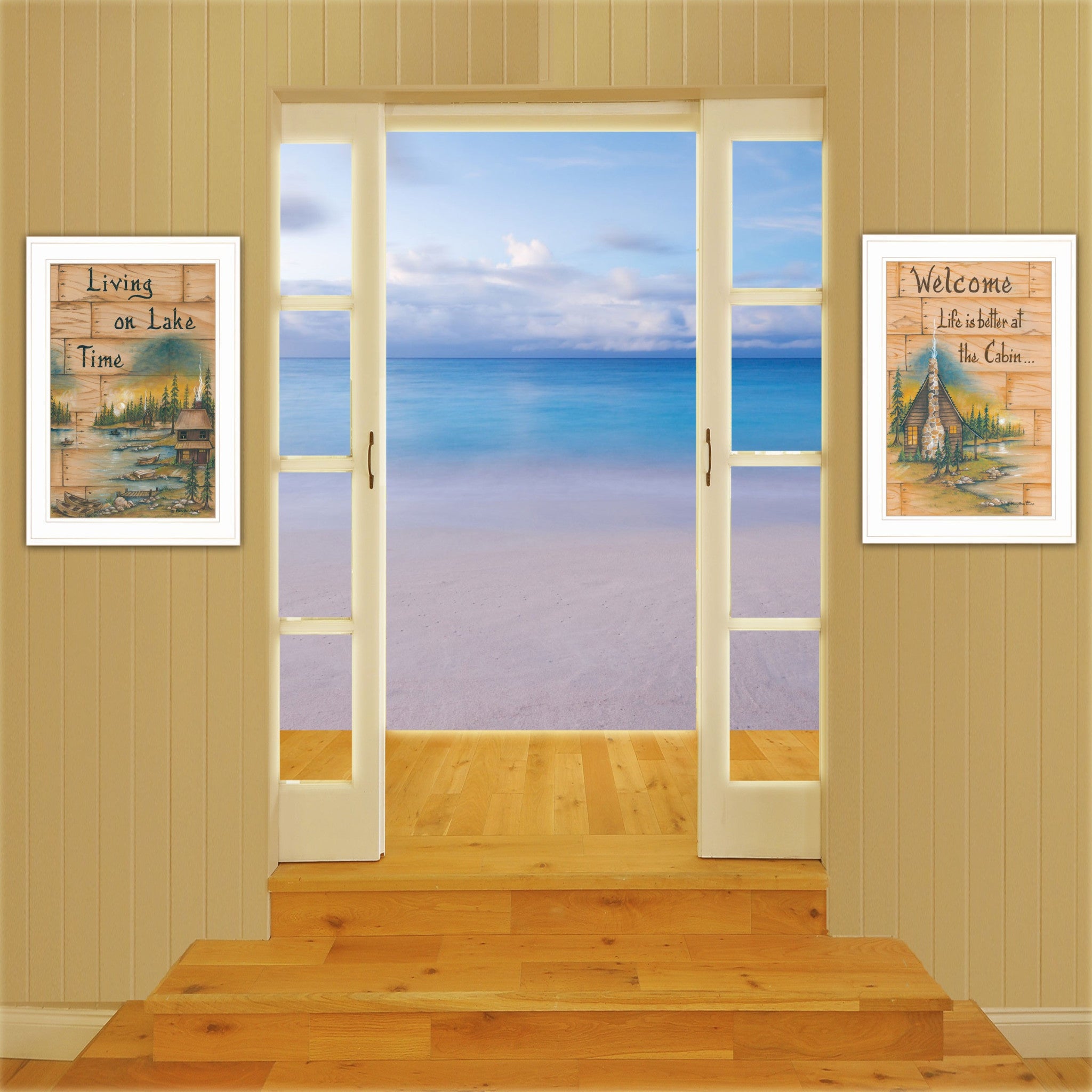 Set Of Two Living on the Lake 1 White Framed Print Wall Art