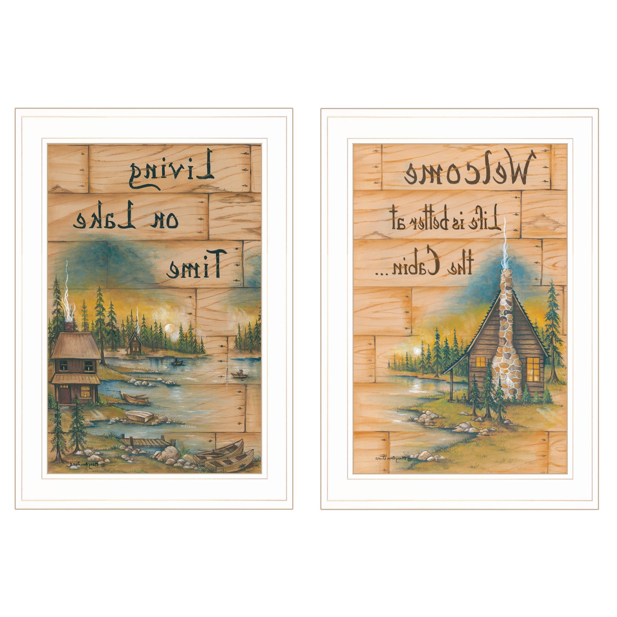 Set Of Two Living on the Lake 1 White Framed Print Wall Art