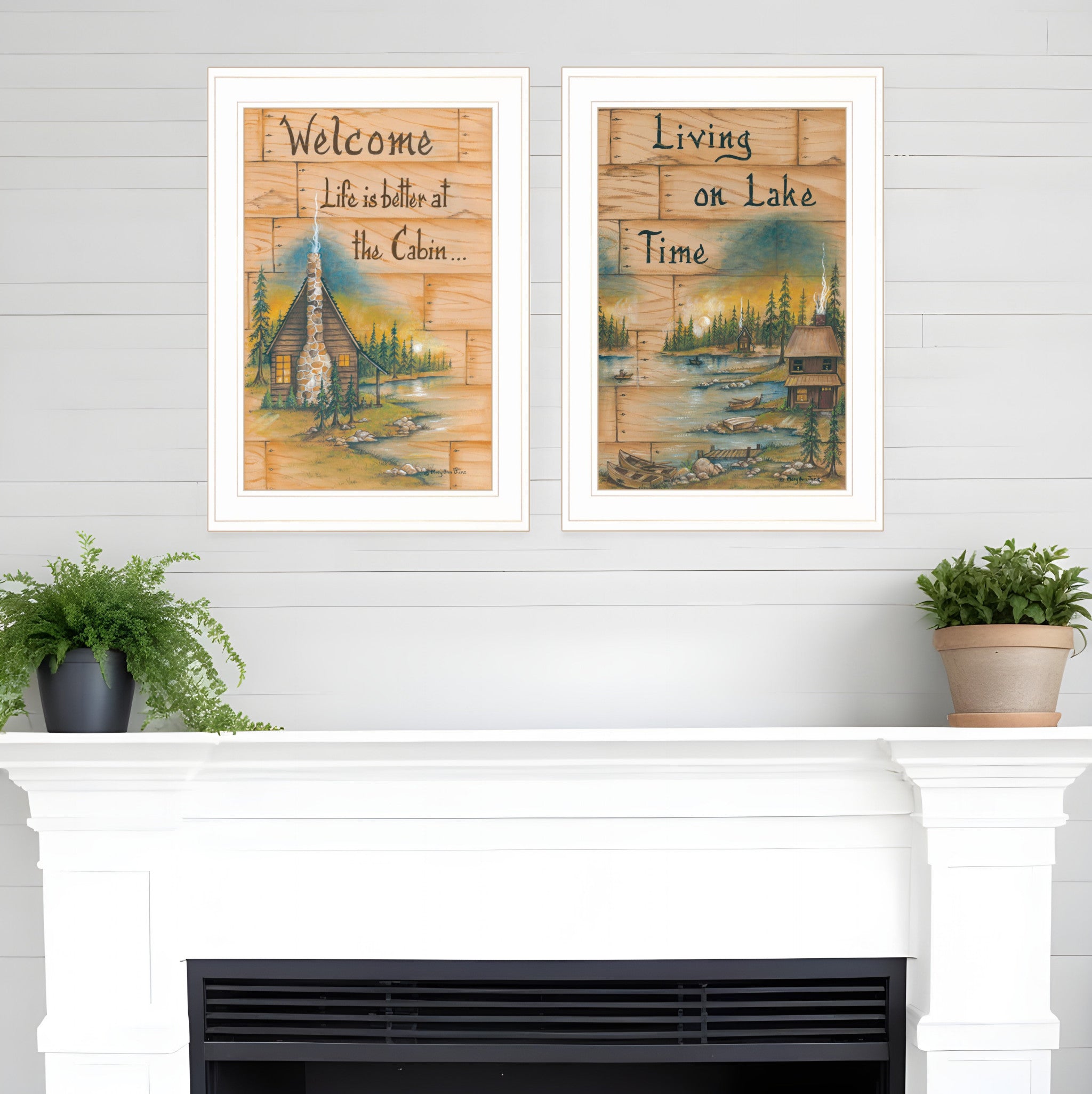 Set Of Two Living on the Lake 1 White Framed Print Wall Art